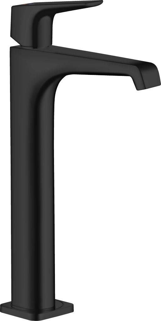 Schwarze hochmoderne Waschtischarmatur im minimalistischen D
