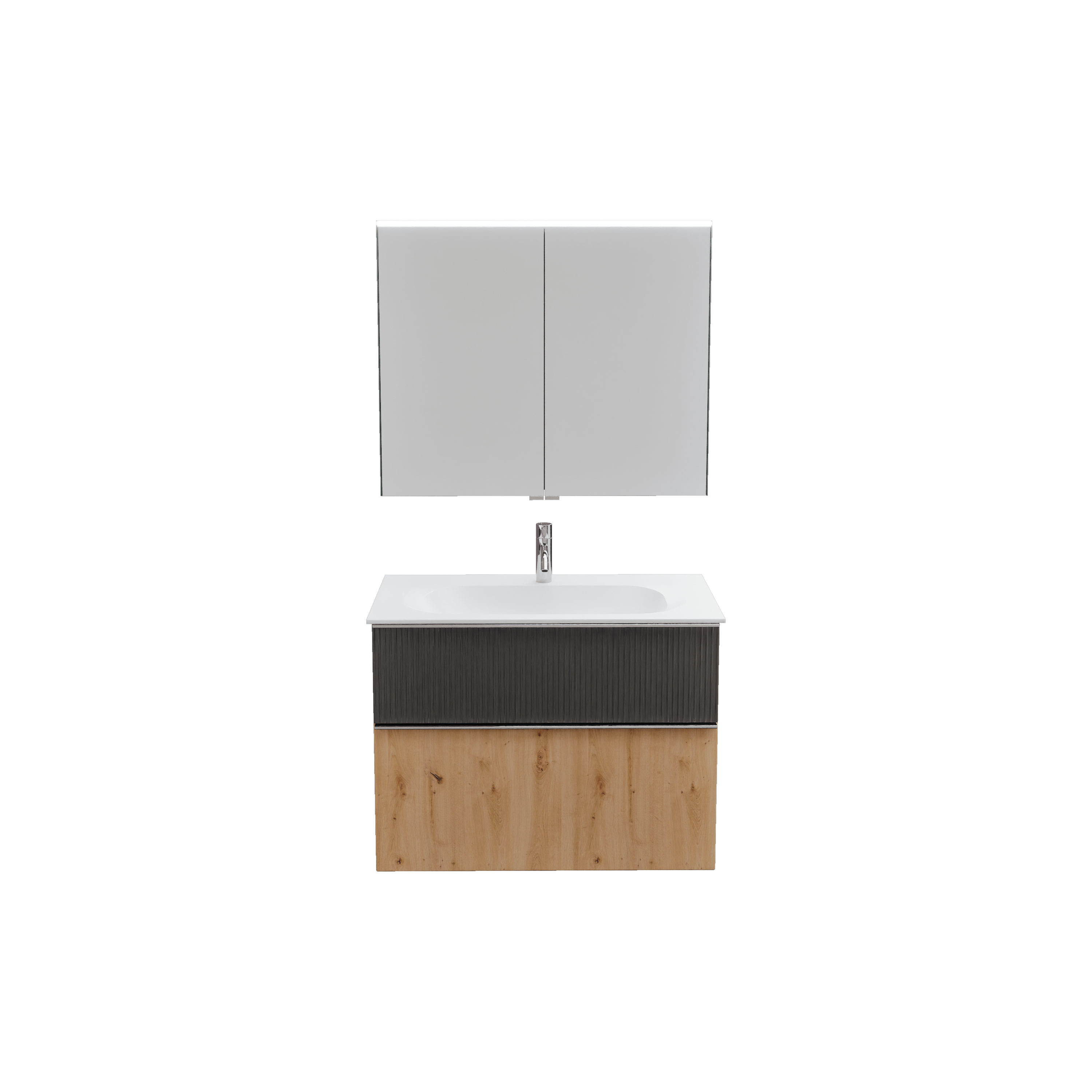 burgbad Fiumo 2.0 Badmöbel-Set 820mm Eiche Dekor Urban, Griff Chrom G0146