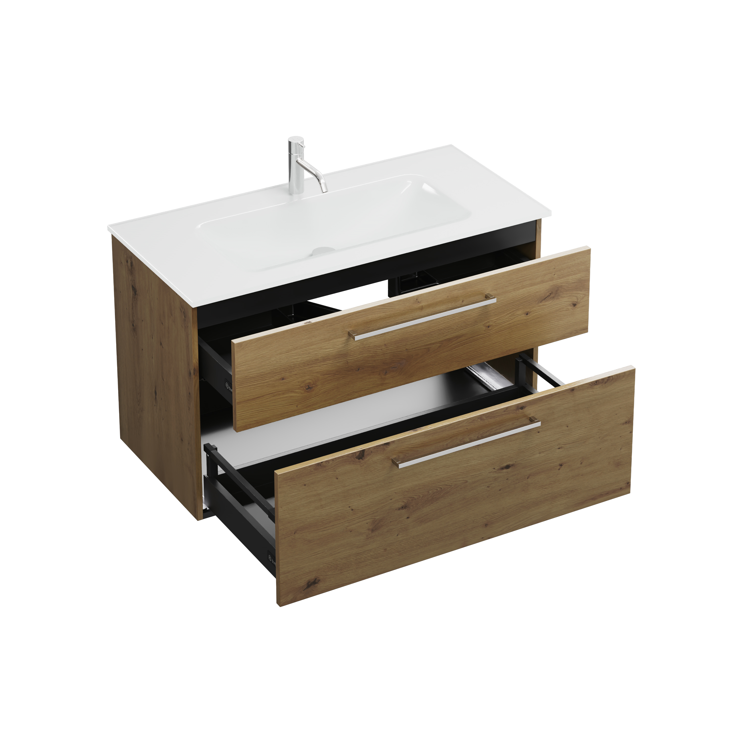 Eqio Badmöbel-Set SEYX102 mit Glas-Waschtisch, Eiche Dekor Urban/Weiß