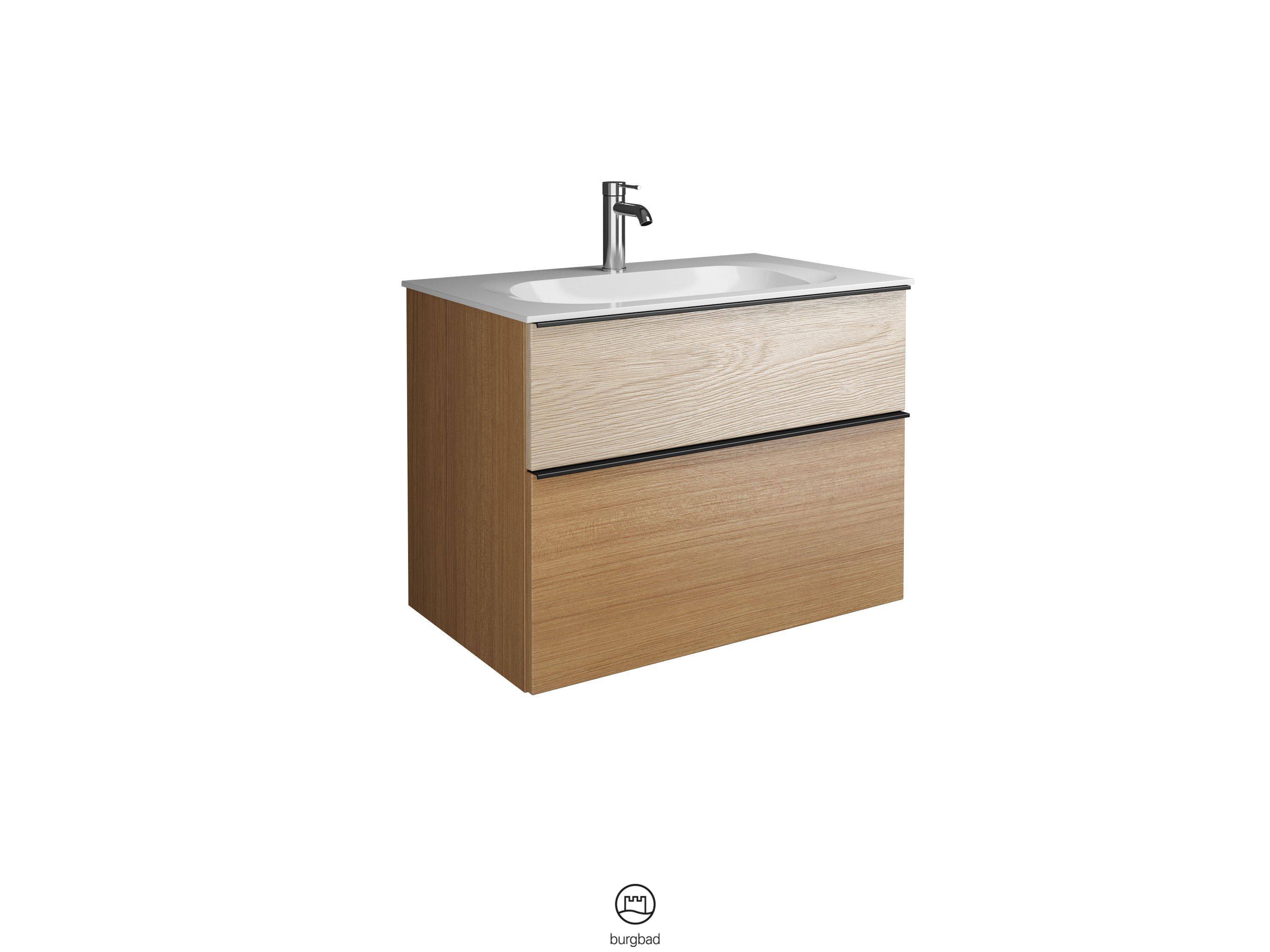 burgbad Fiumo Waschtisch mit Waschtischunterschrank Tectona Dekor Zimt/eiche dekor cashmere