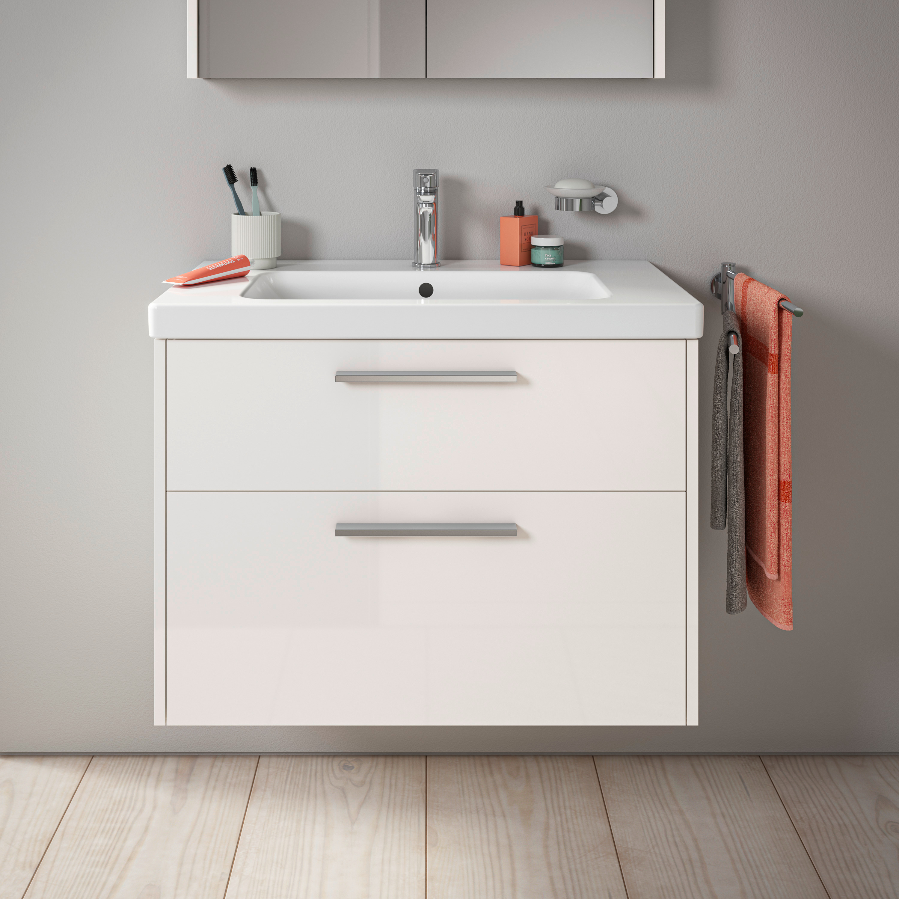 D-Code 2.0 Waschtischunterbau wandhängend, Griff chrom, 784mm