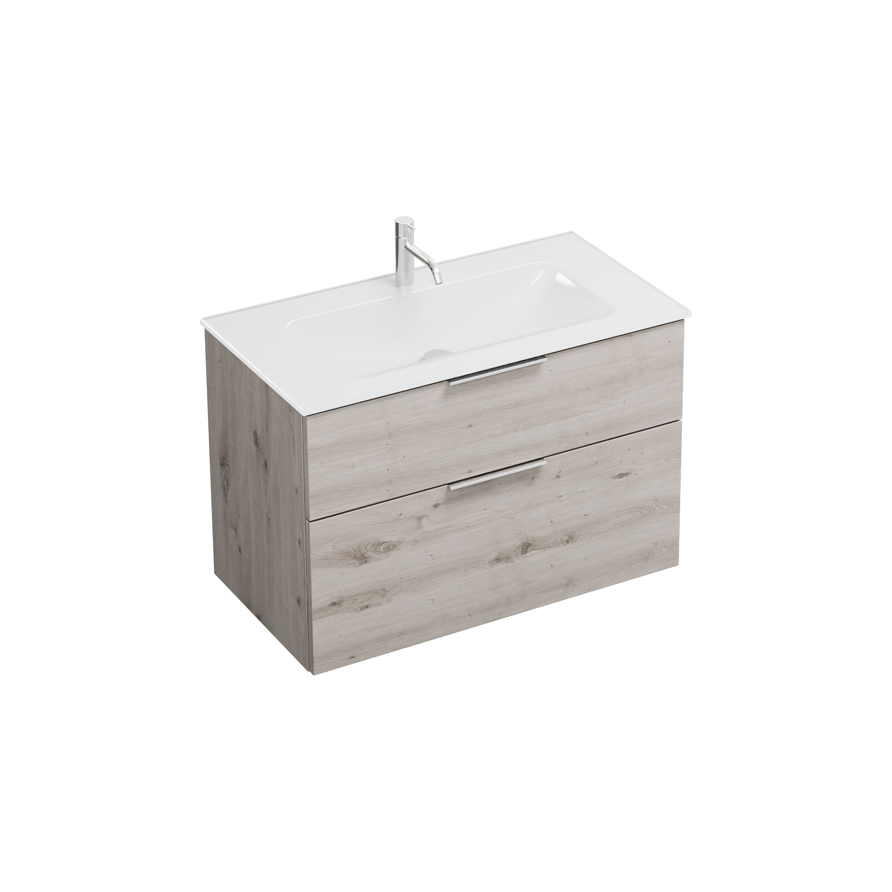 Eqio Badmöbel-Set SEYX092 mit Glas-Waschtisch, Eiche Dekor Silber/Weiß
