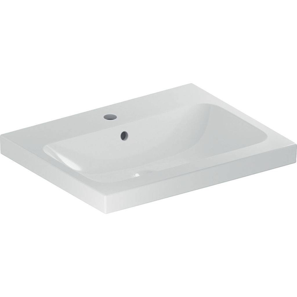 iCon light washbasin; 600mm; tap hole centered, visible overflow