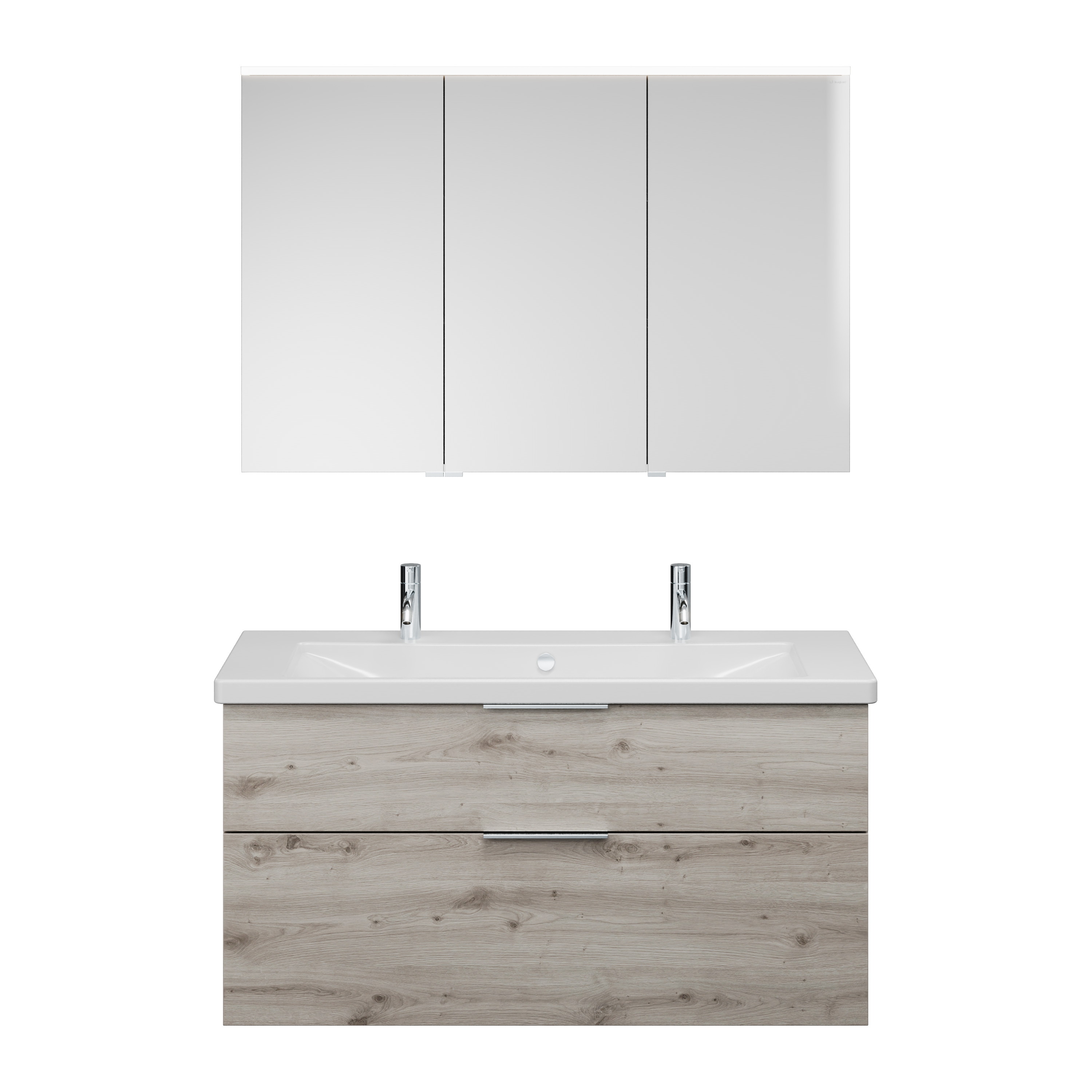 burgbad Eqio Badmöbel-Set SFAO123L Eiche Dekor Silber/Alpinweiss
