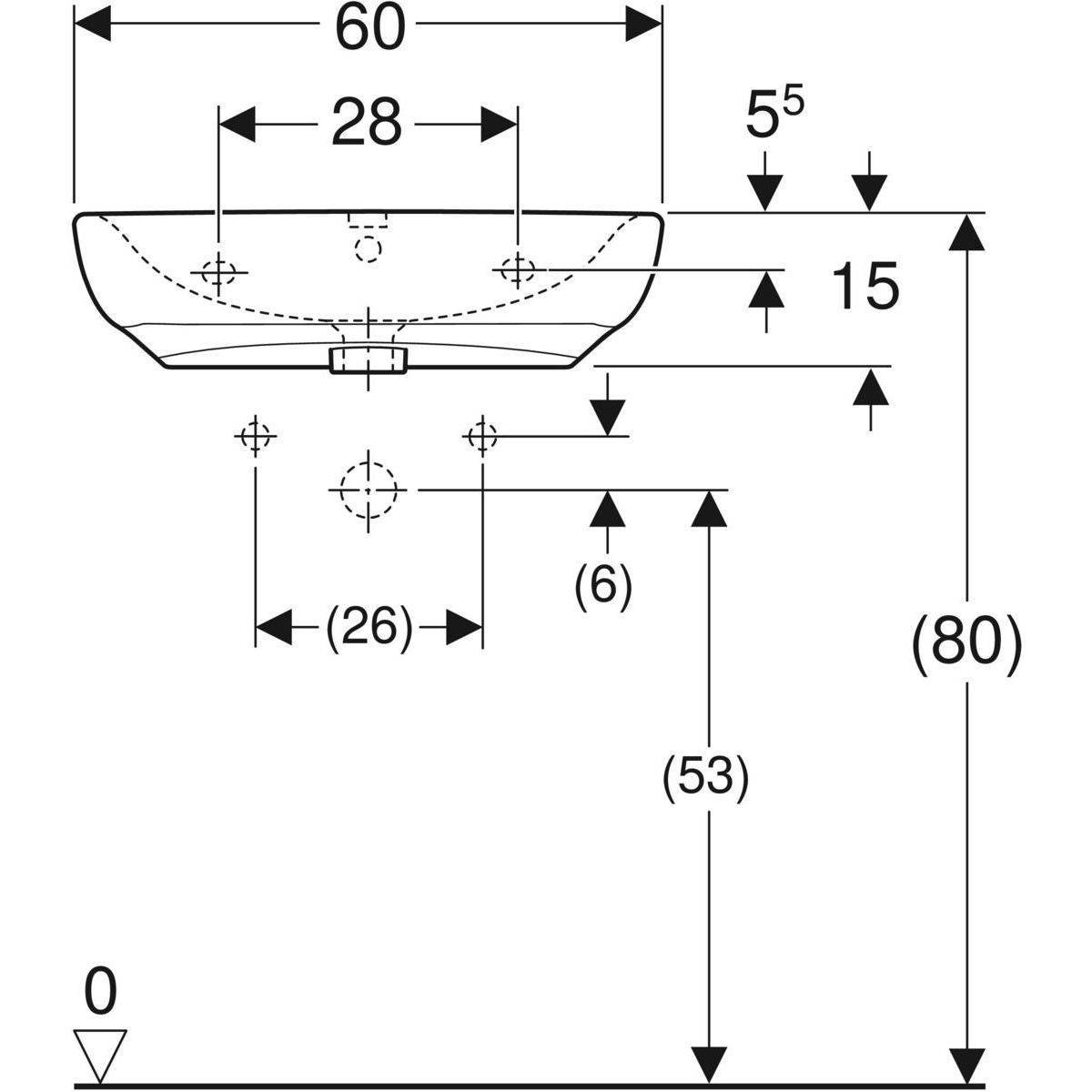 Renova Comfort Basic Waschtisch, 600 x 550mm, unterfahrbar, mit Hahnloch, mit Überlauf