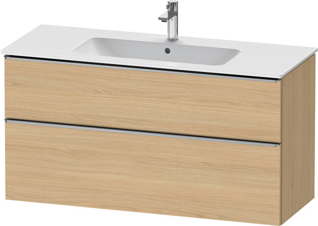 Duravit D-Neo Waschtischunterbau wandhängend mit Möbelgriff Edelstahl gebürstet