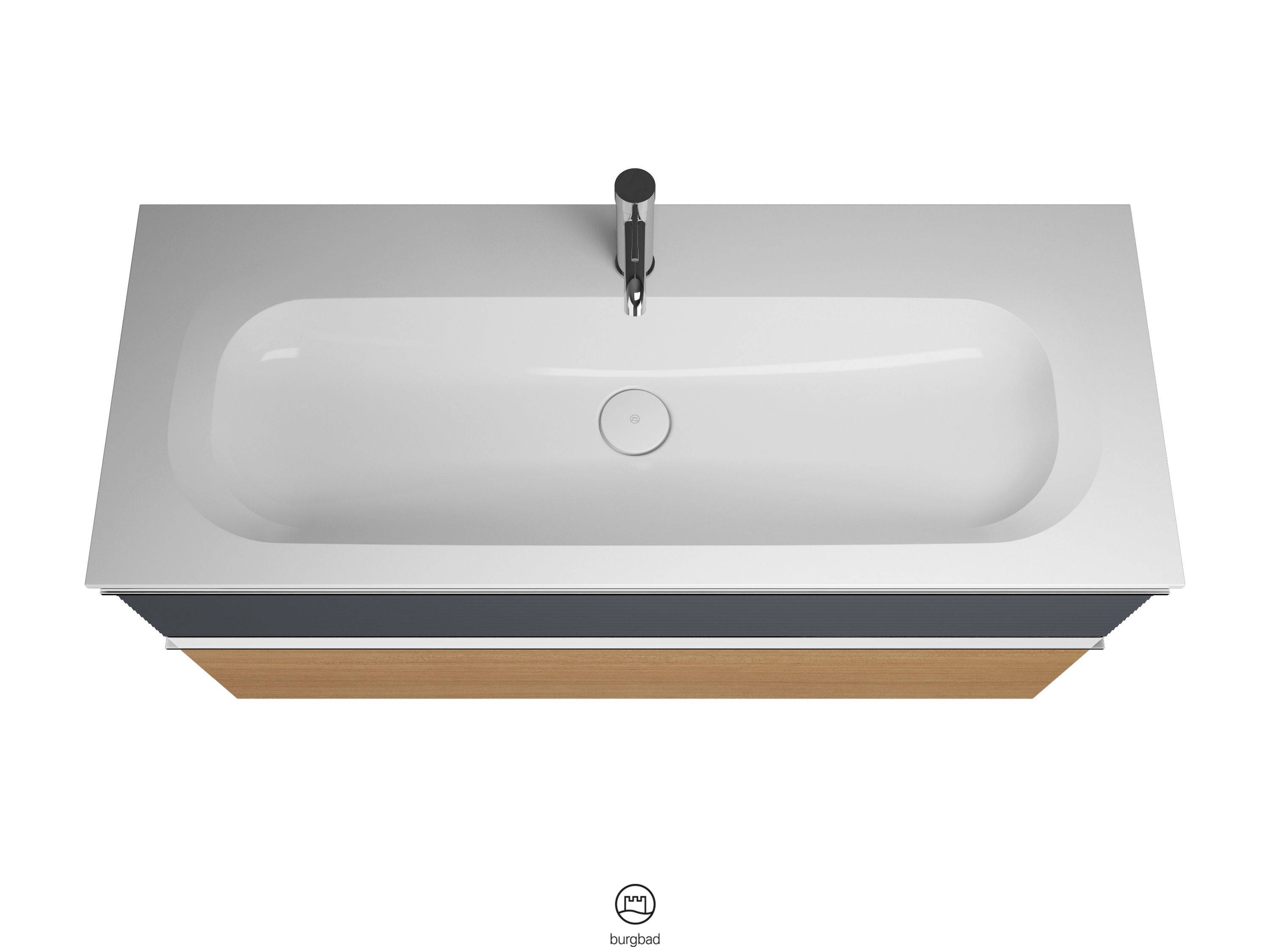 burgbad Fiumo Waschtisch mit Waschtischunterschrank Tectona Dekor Zimt/graphit softmatt