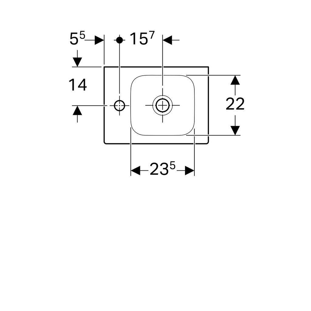 iCon xs Handwaschbecken, asymmetrisch, 380 x 280mm, mit Hahnloch links