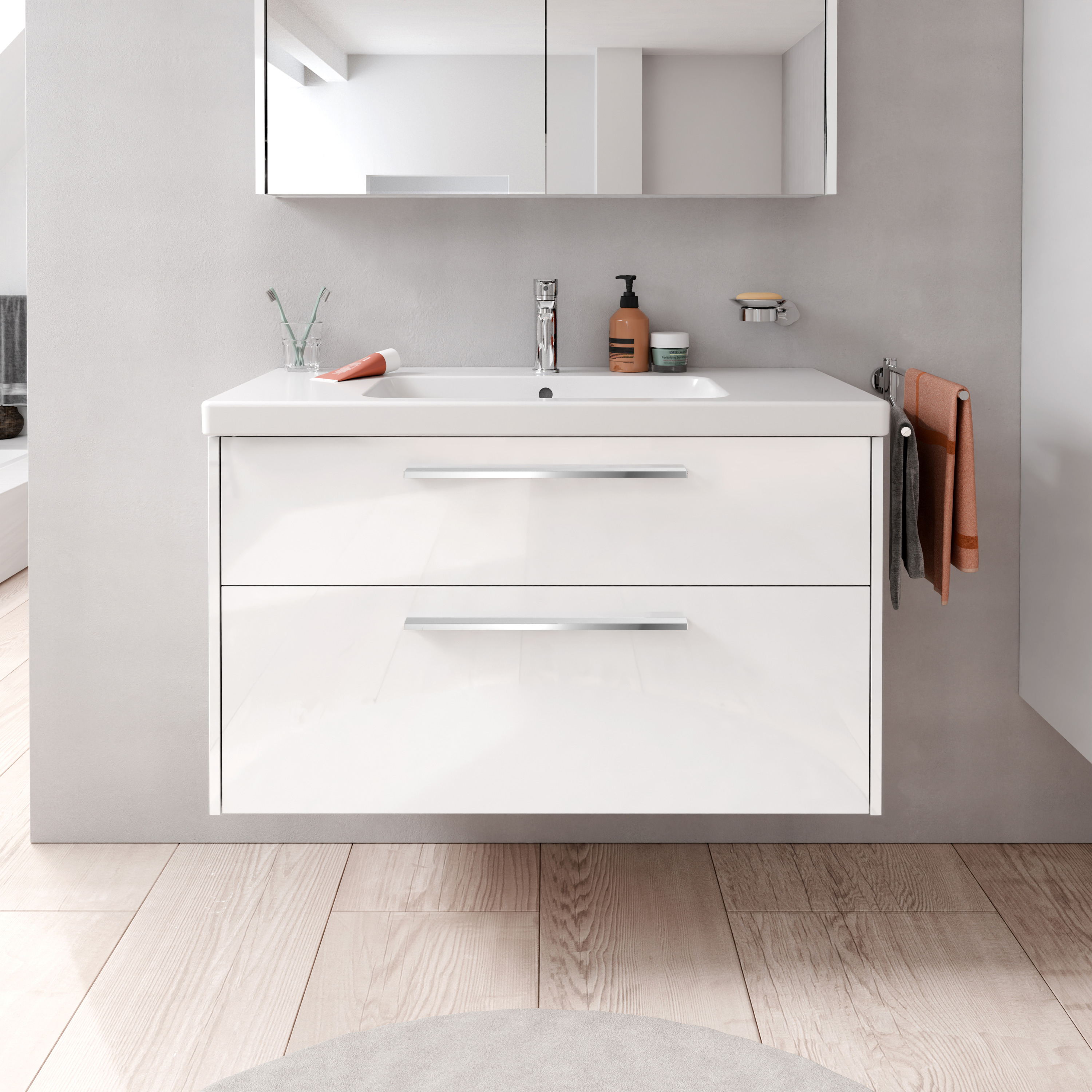 Duravit D-Code 2.0 Badmöbel-Set 100cm, weiß hochglanz, Griff chrom