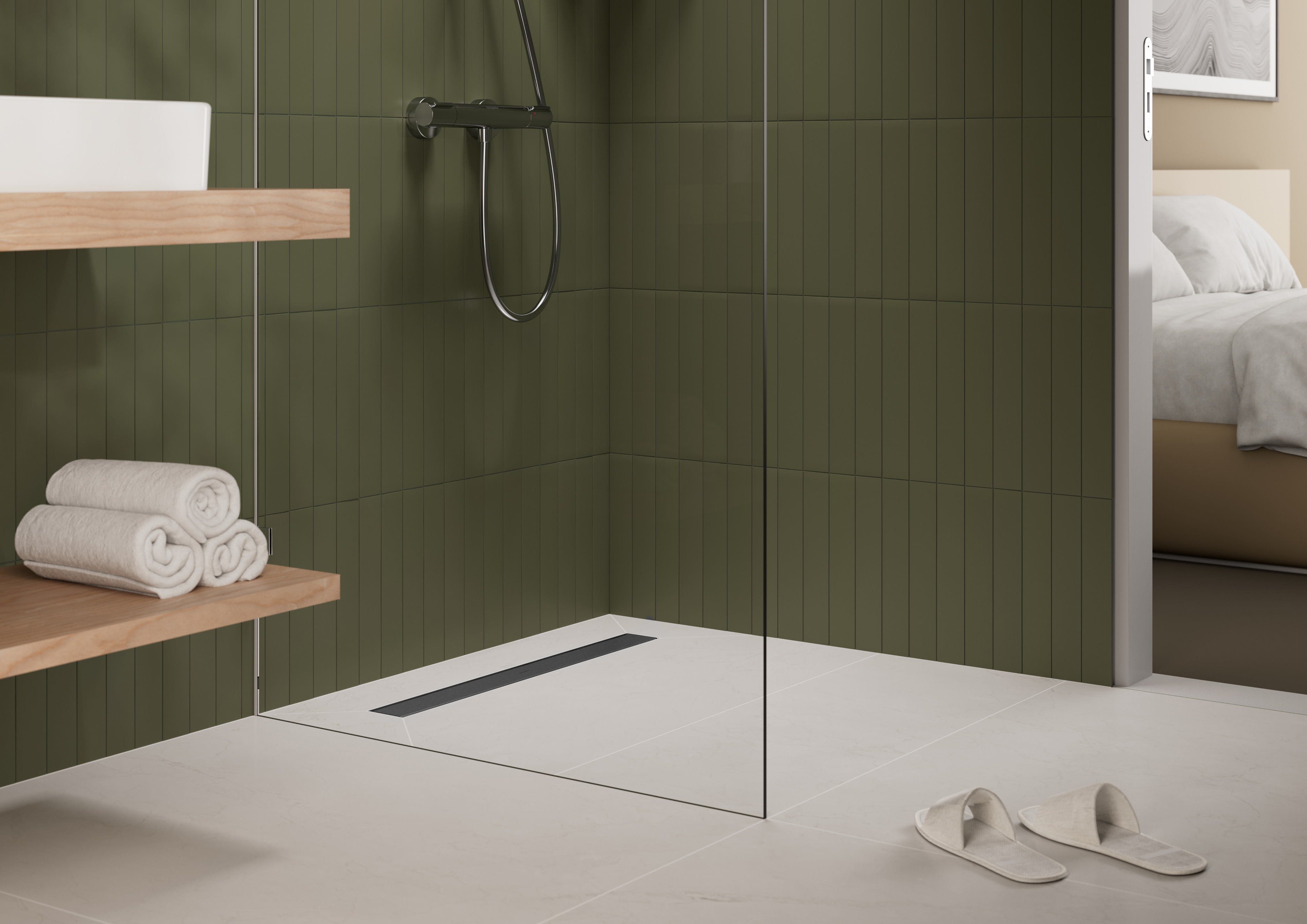 RainDrain Go Komplettset Duschrinne 700  rückseitig befliesbar für Standard-/flache Installation