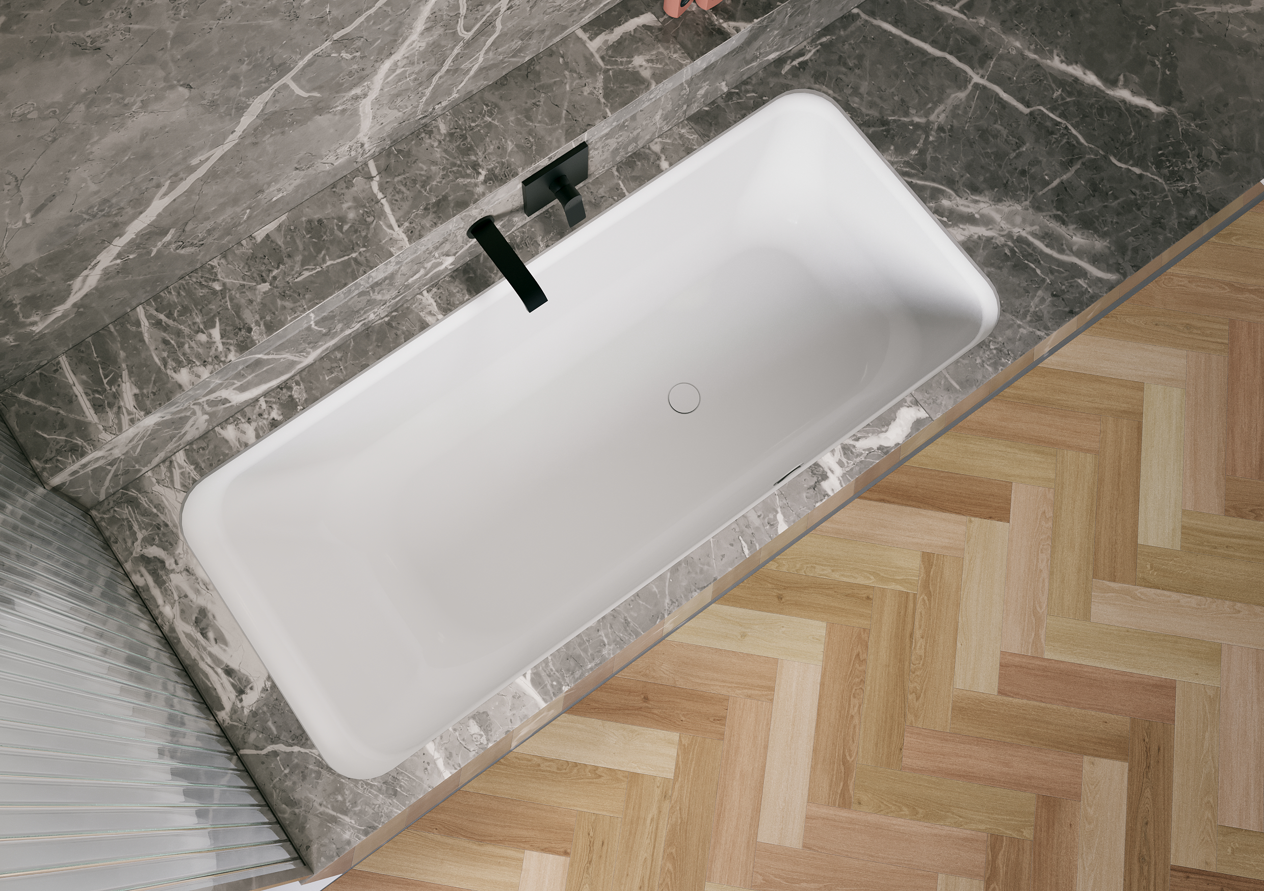 Select rectangular bath with front side overflow