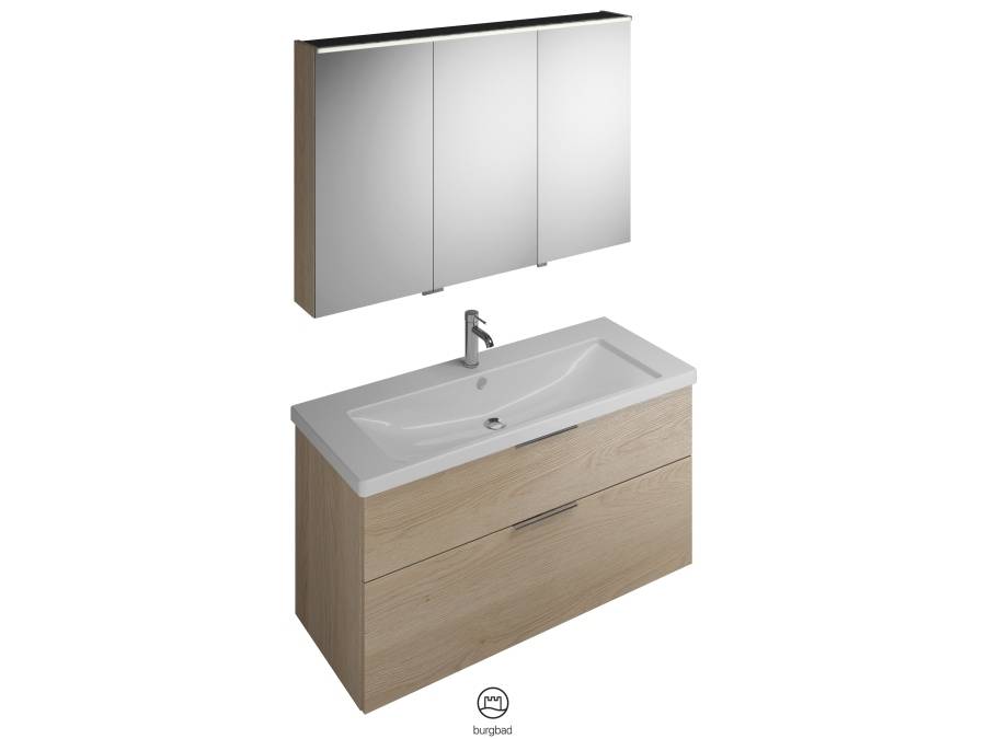 burgbad Eqio SFAN123 Badmöbel-Set mit Spiegelschrank (mittlere Tür Anschlag links) SPGS120 + SEYQ123