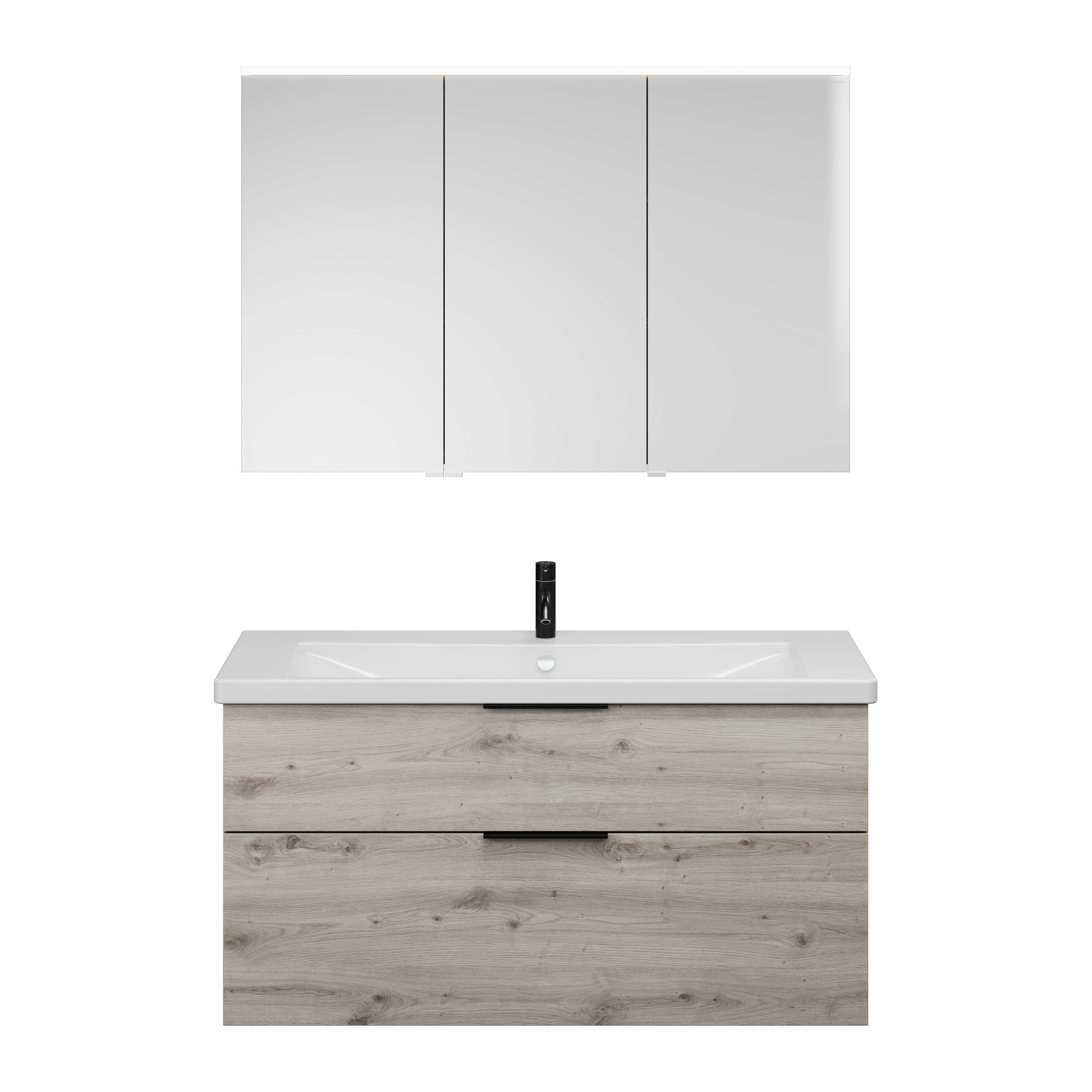 burgbad Eqio Badmöbel-Set SFAN123L Eiche Dekor Silber/Alpinweiss