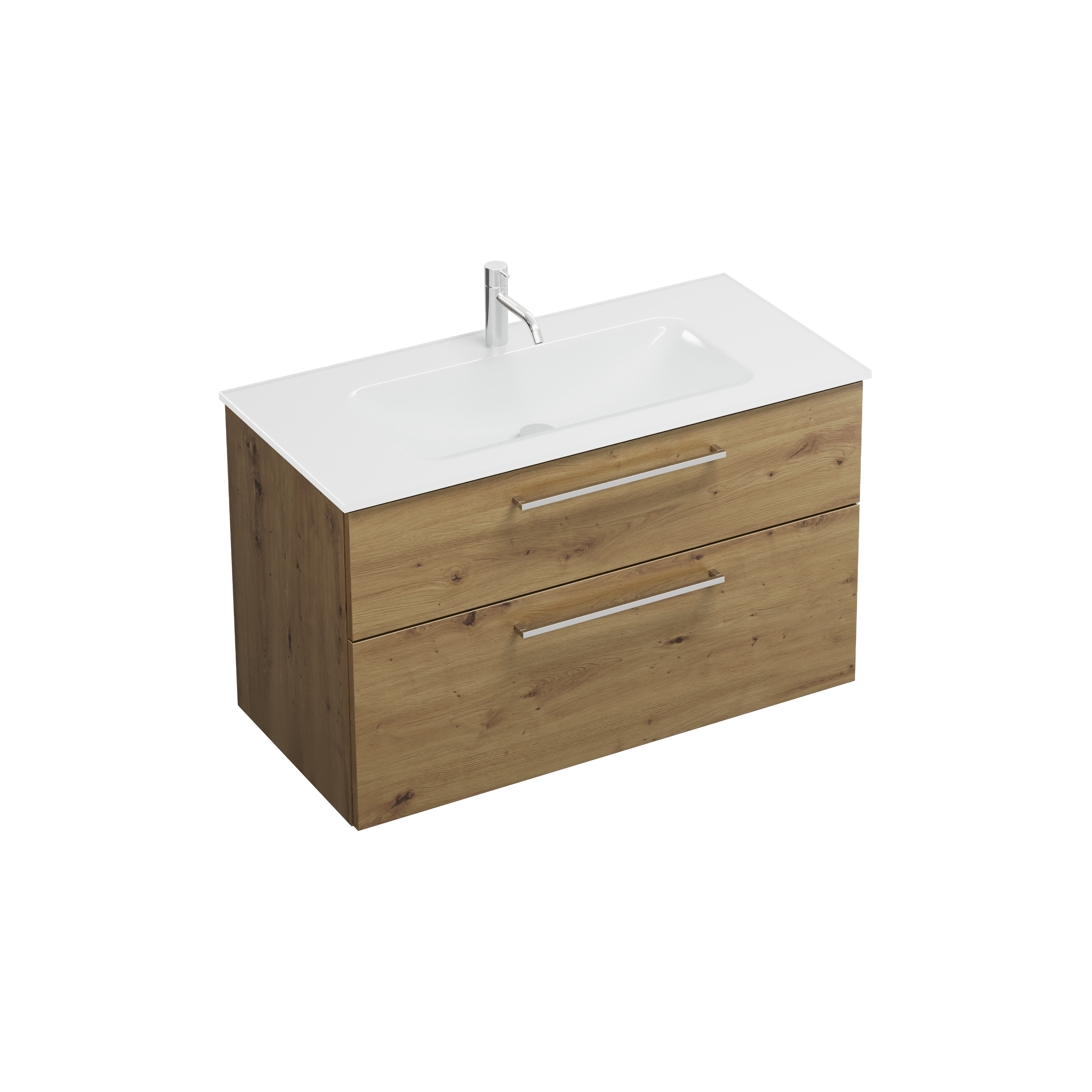 Eqio Badmöbel-Set SEYX102 mit Glas-Waschtisch, Eiche Dekor Urban/Weiß