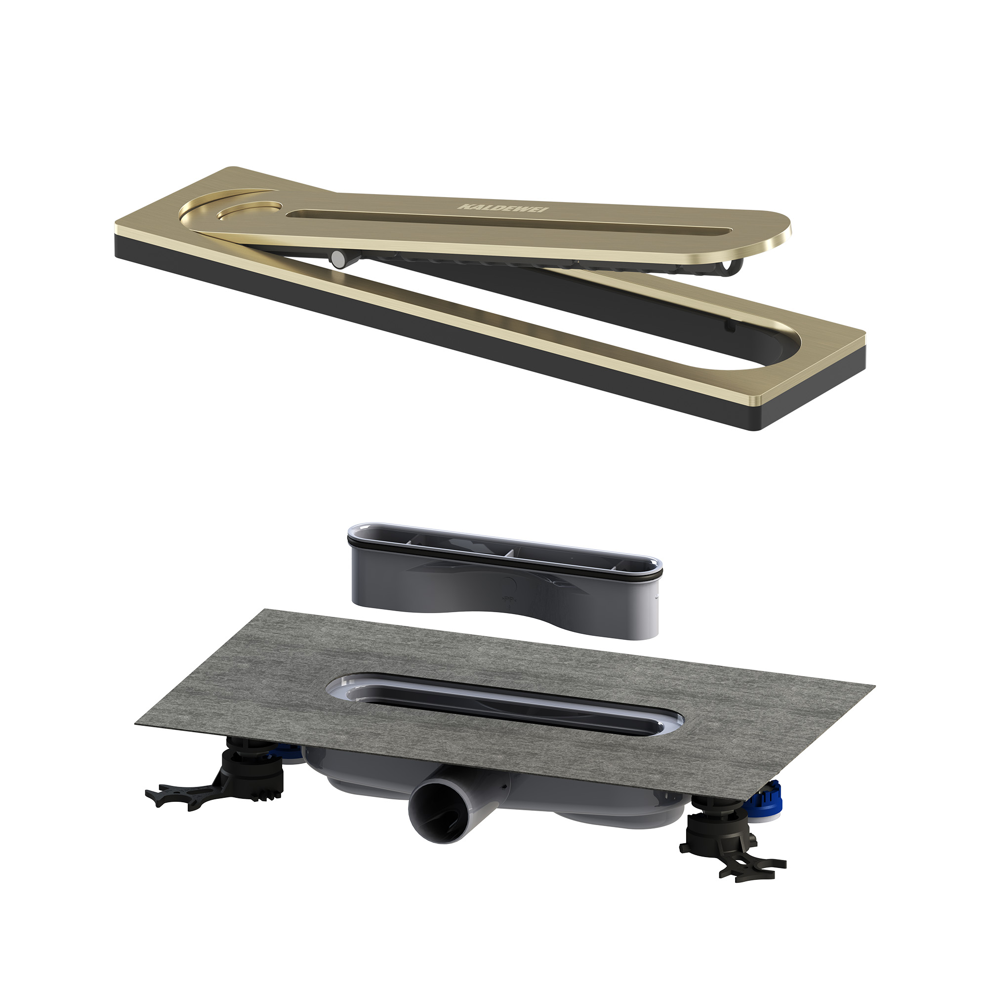Flowpoint Zero Duschablauf-Set mit FlowDrain Flat, champagner gebürstet