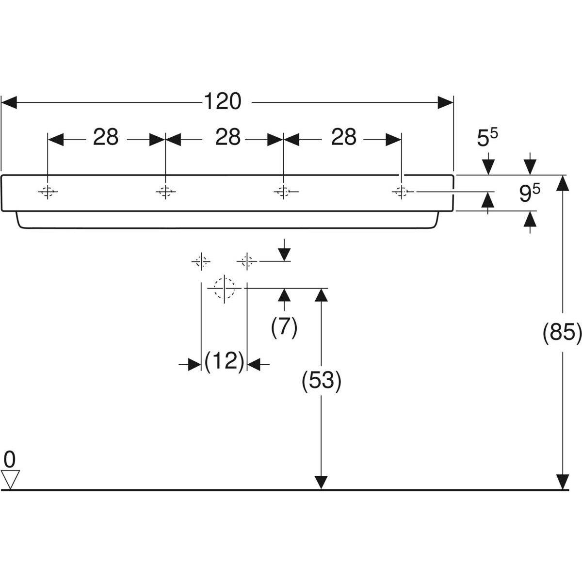 One Waschtisch 120cm, Abgang horizontal