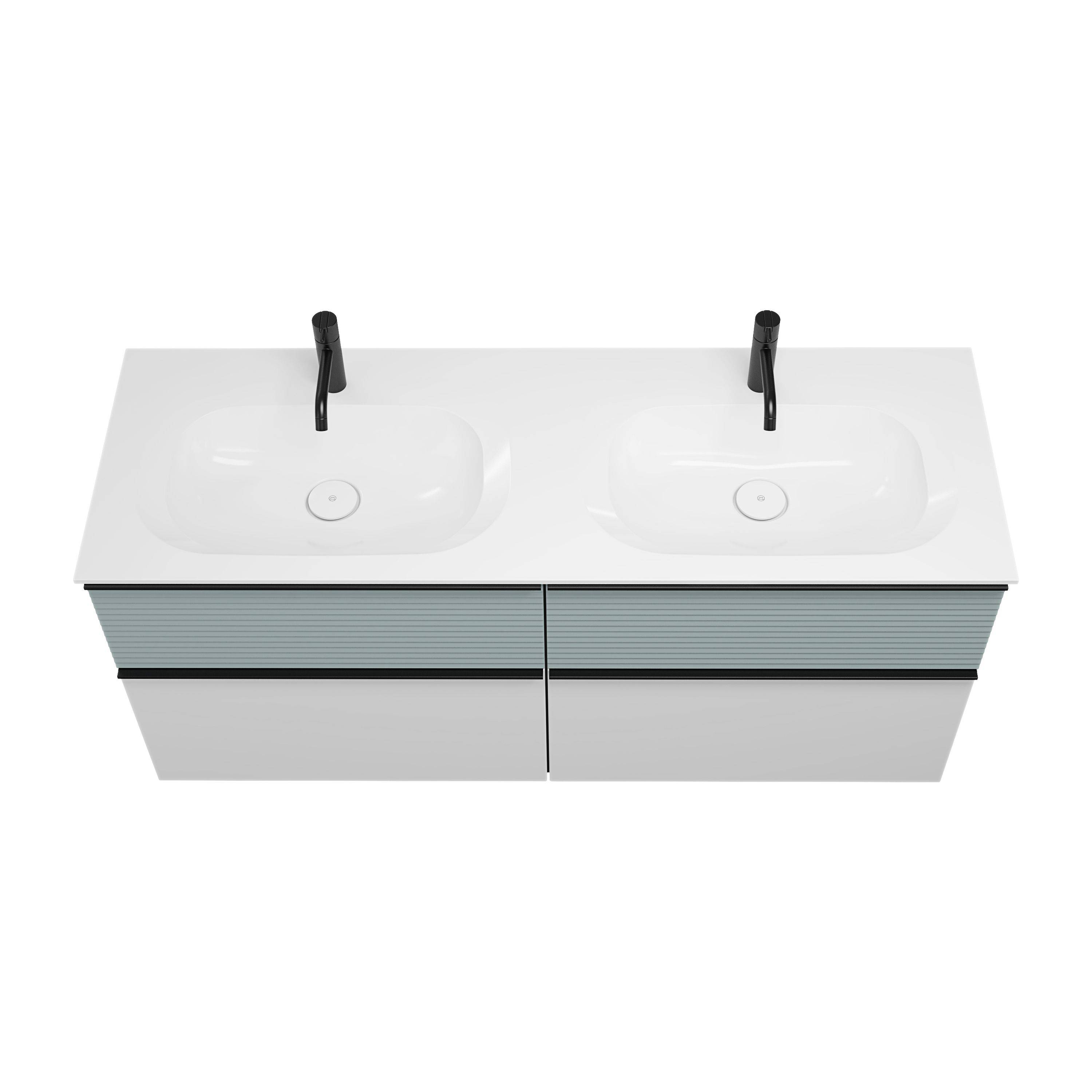 burgbad Fiumo Waschtisch mit Waschtischunterschrank Weiß Matt/eisblau softmatt