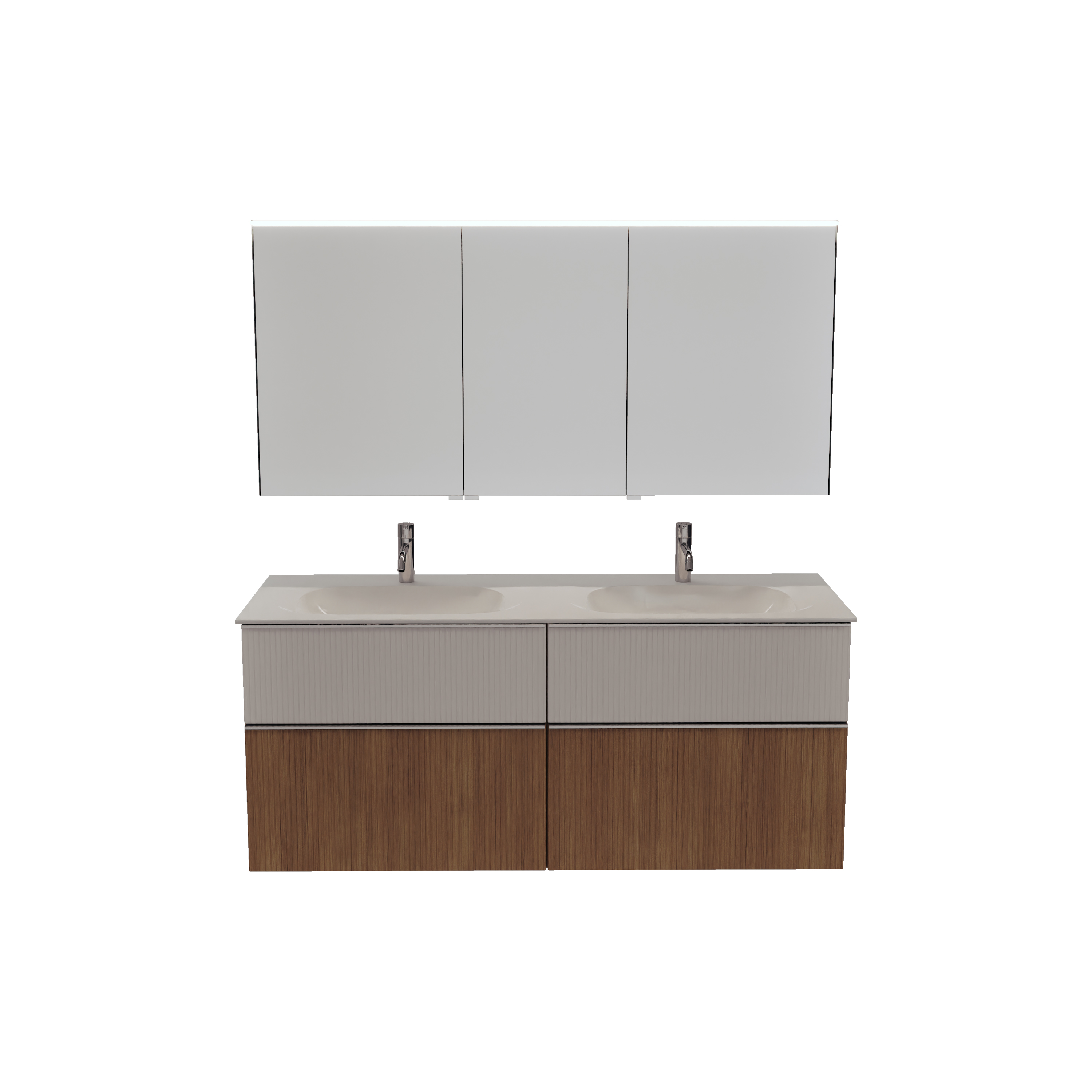 burgbad Fiumo 2.0 Badmöbel-Set 1420mm Tectona Dekor Zimt, Griff Chrom G0146