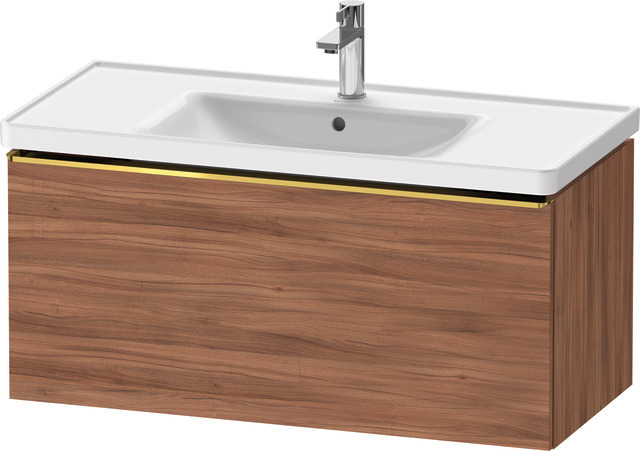 Duravit D-Neo Waschtischunterbau wandhängend mit Möbelgriff Gold poliert