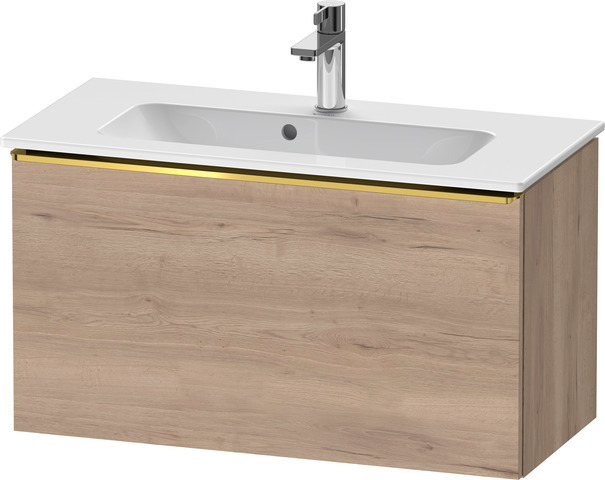 Duravit D-Neo Waschtischunterbau wandhängend mit Möbelgriff Gold poliert