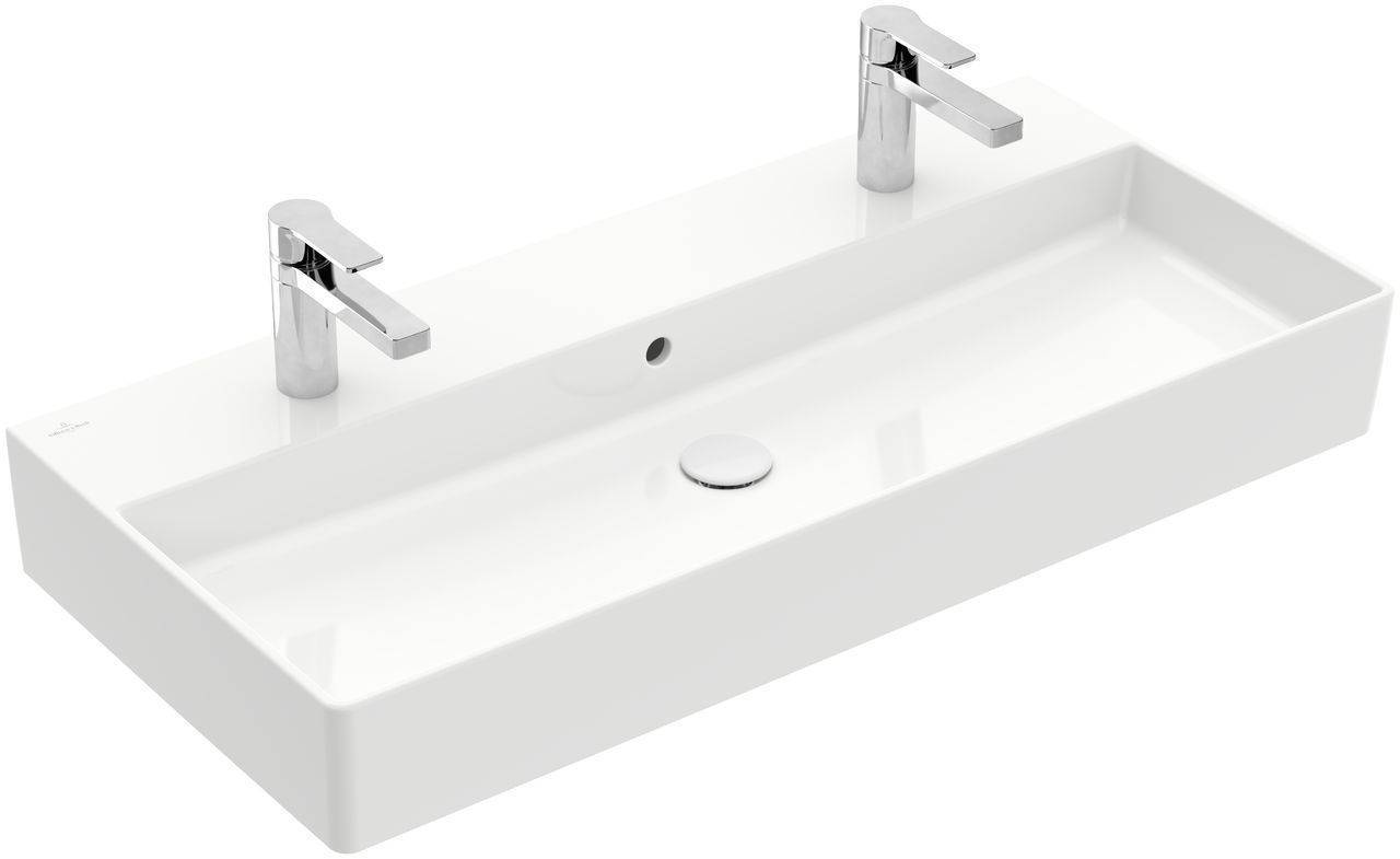 Villeroy & Boch Memento 2.0 Waschtisch, Wandbefestigung, 1000 x 470mm, mit 2 x 1 Hahnloch, mit Überlauf