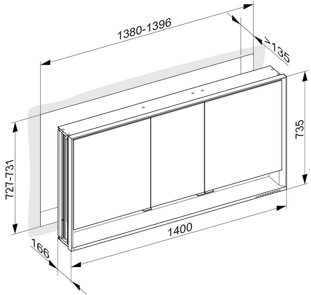Royal Lumos Wandeinbau-Spiegelschrank 1400 x 735 x 165mm, DALI steuerbar