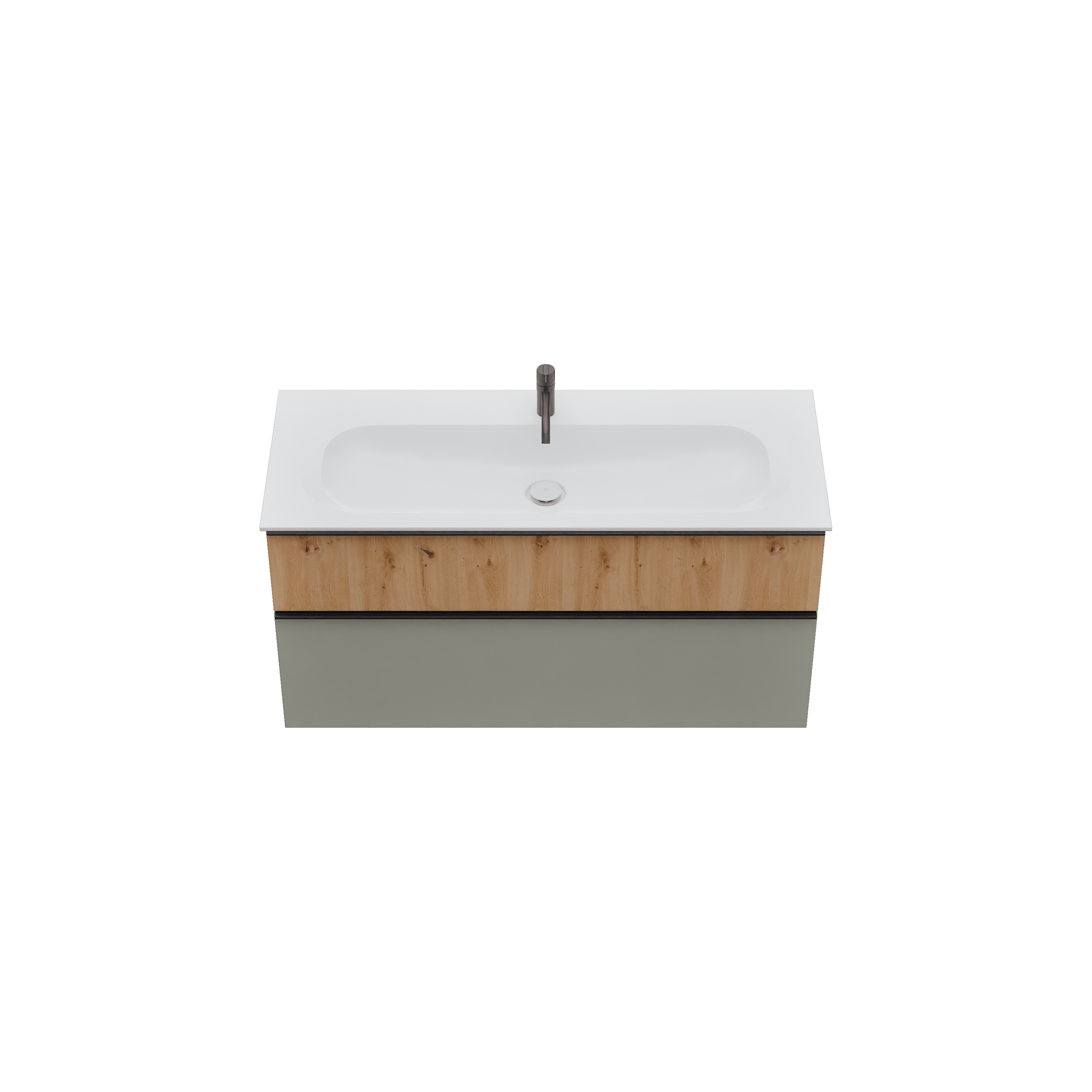 burgbad Fiumo 2.0 Badmöbel-Set 1220mm Rauchgrün Softmatt, Griff Schwarz Matt G0200