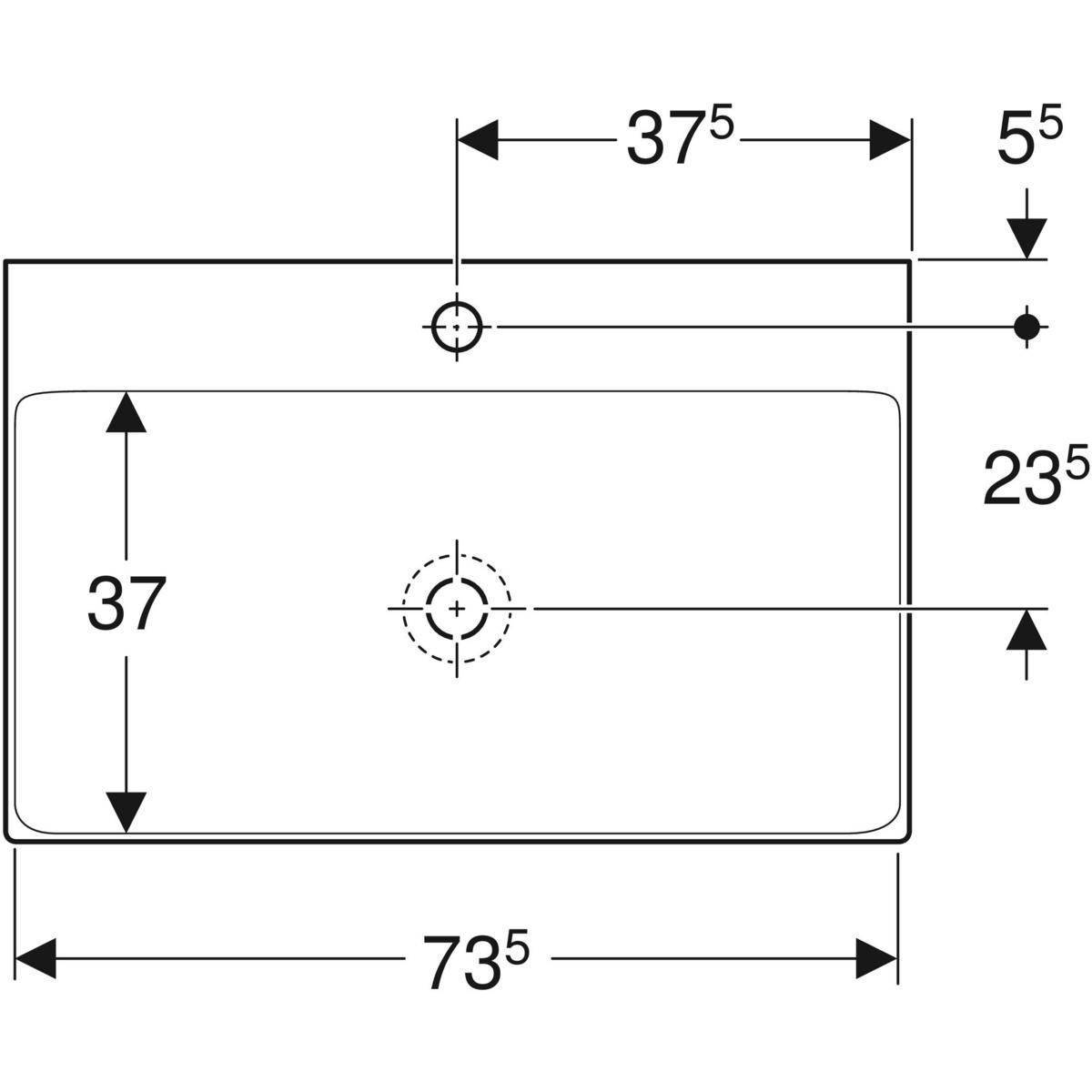 One Waschtisch 75cm, Abgang vertikal