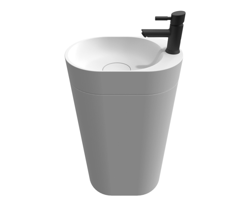 Modernes stehendes Waschbecken mit schwarzem Wasserhahn