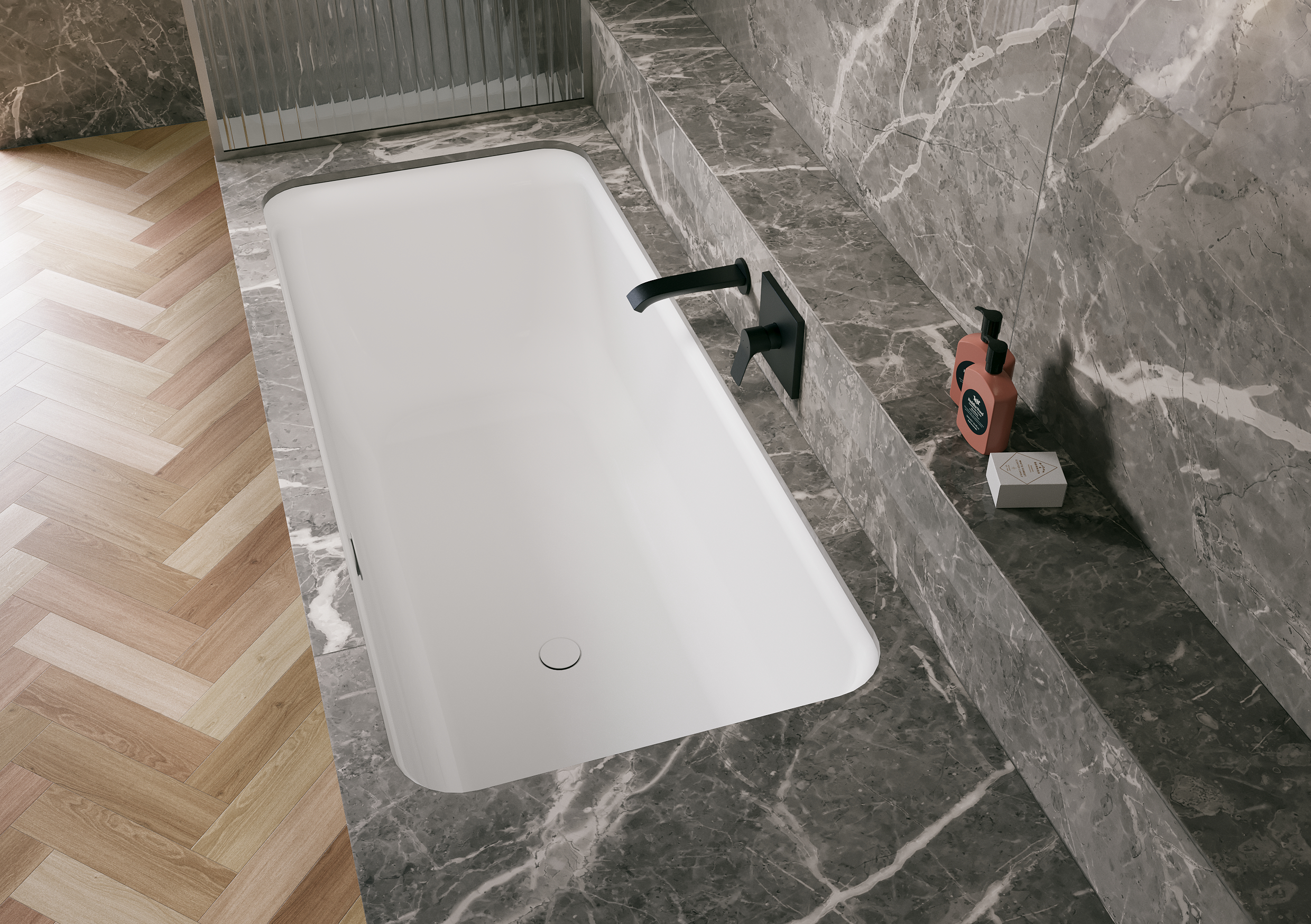 Select rectangular bath with front side overflow