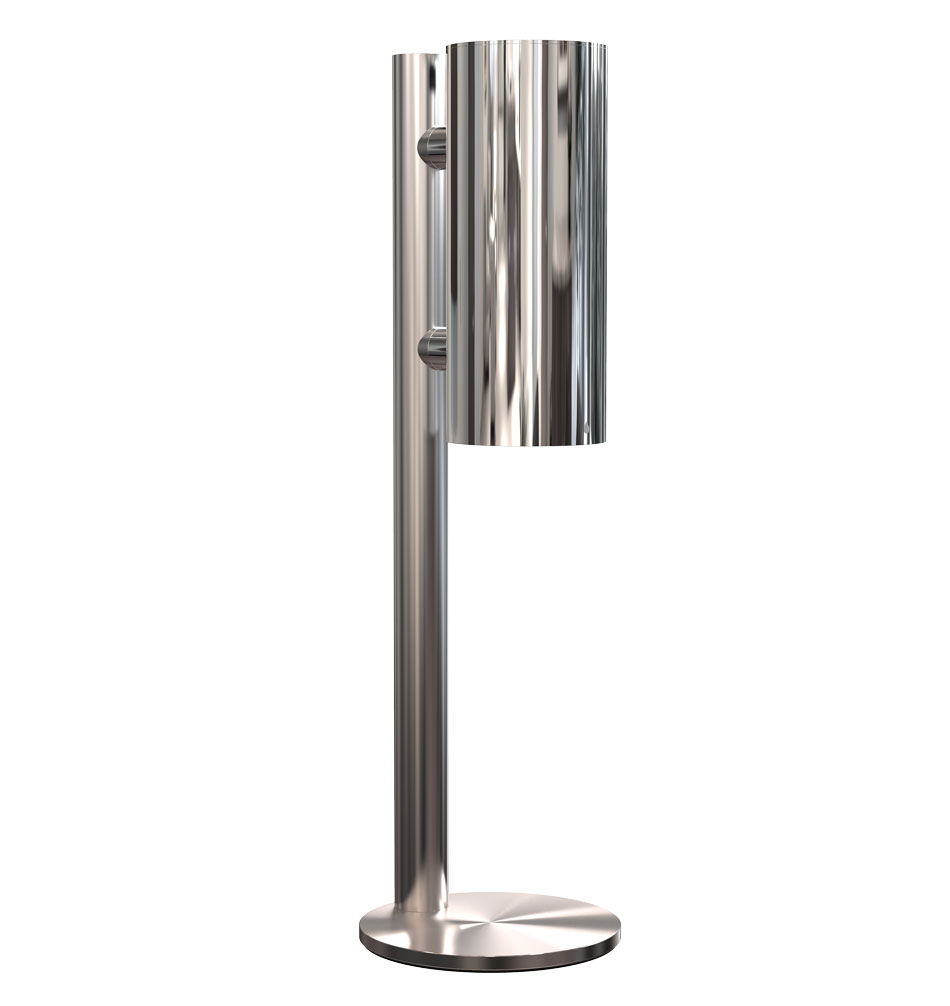 Edelstahl Tischlampe mit zylindrischem Lampenschirm auf rund