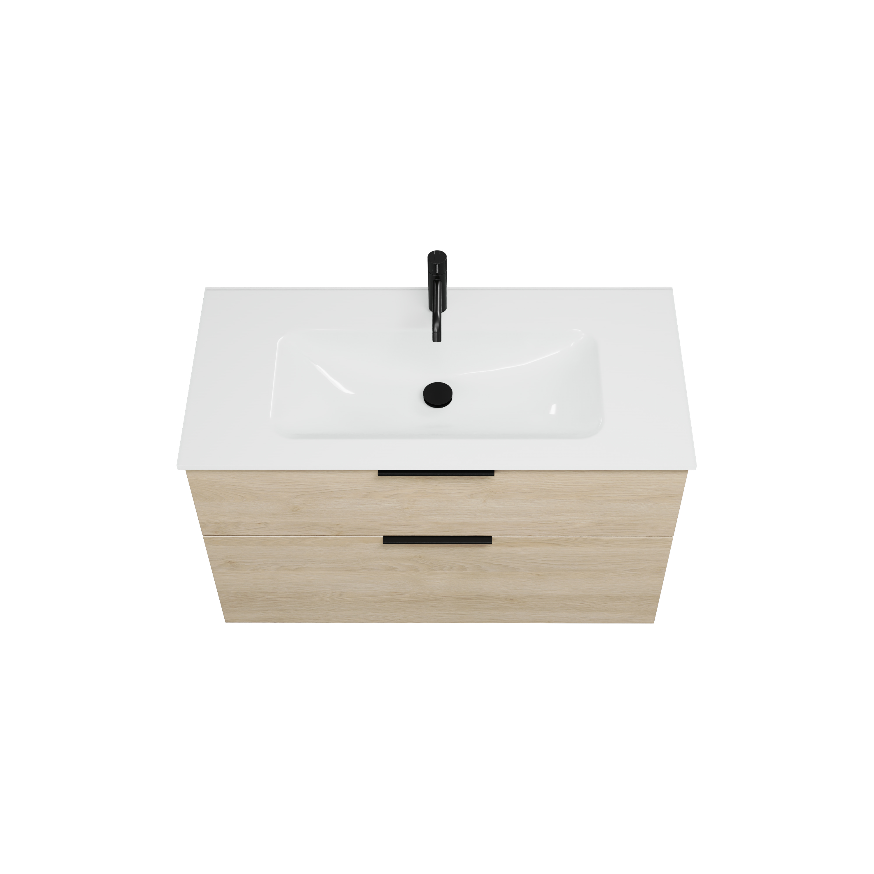 burgbad Eqio Badmöbel-Set SEYX102 mit Glas-Waschtisch, Eiche Dekor Cashmere/Weiß