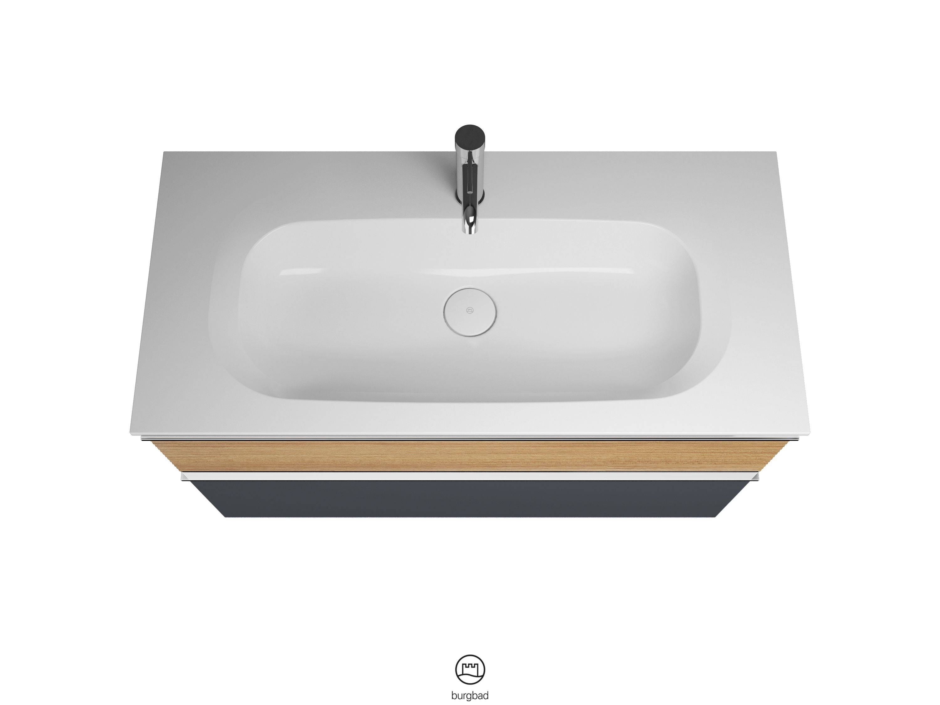 burgbad Fiumo Waschtisch mit Waschtischunterschrank Graphit Softmatt/tectona dekor zimt