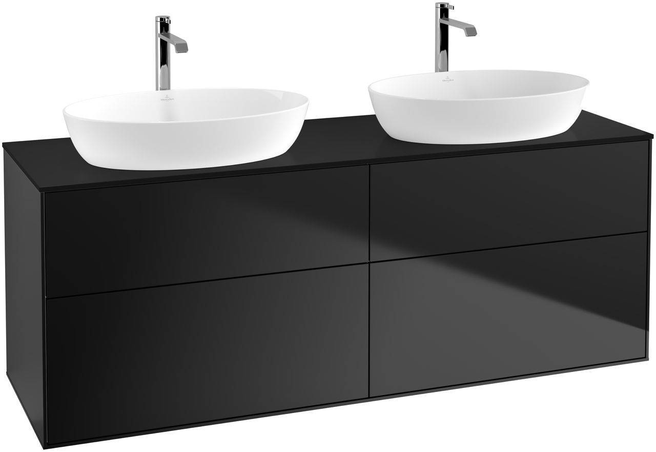 Finion Waschtischunterschrank  1600 x 603 x 501mm, Abdeckplatte schwarz matt