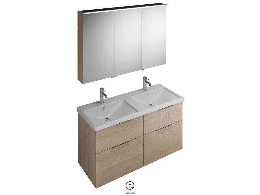 burgbad Eqio SFAQ123 Badmöbel-Set mit Spiegelschrank (mittlere Tür Anschlag links) SPGS120 + SEYT123