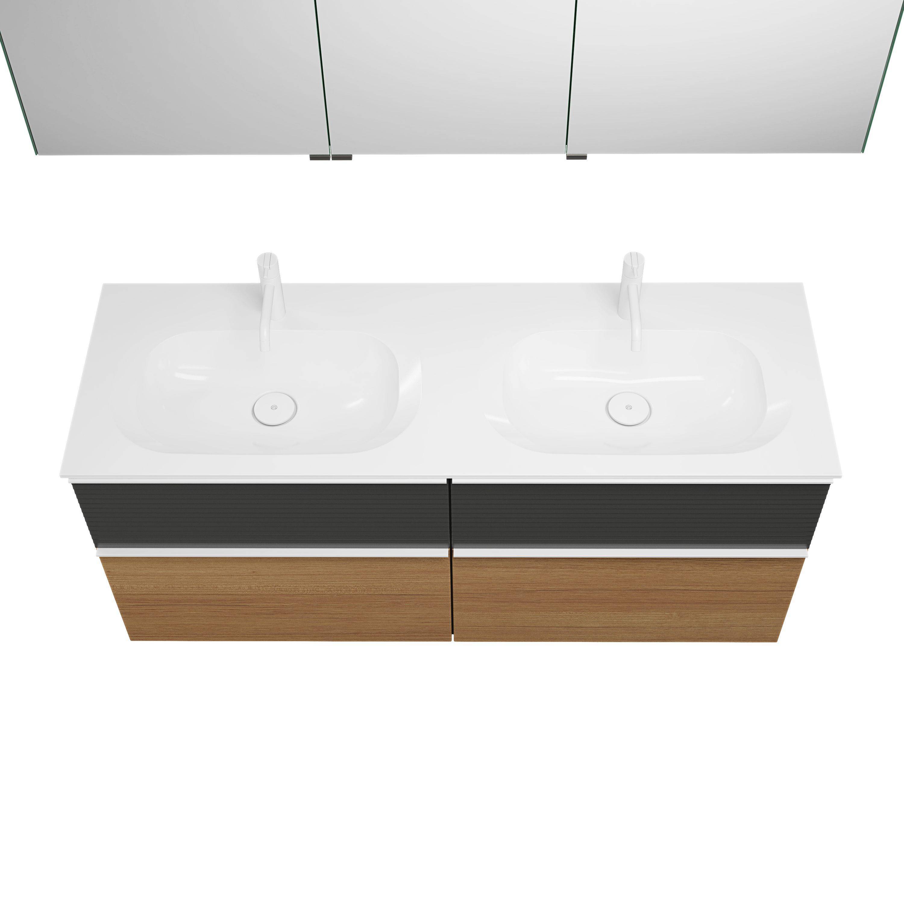 burgbad Fiumo Badmöbel-Set SGGT142 Tectona Dekor Zimt/graphit softmatt