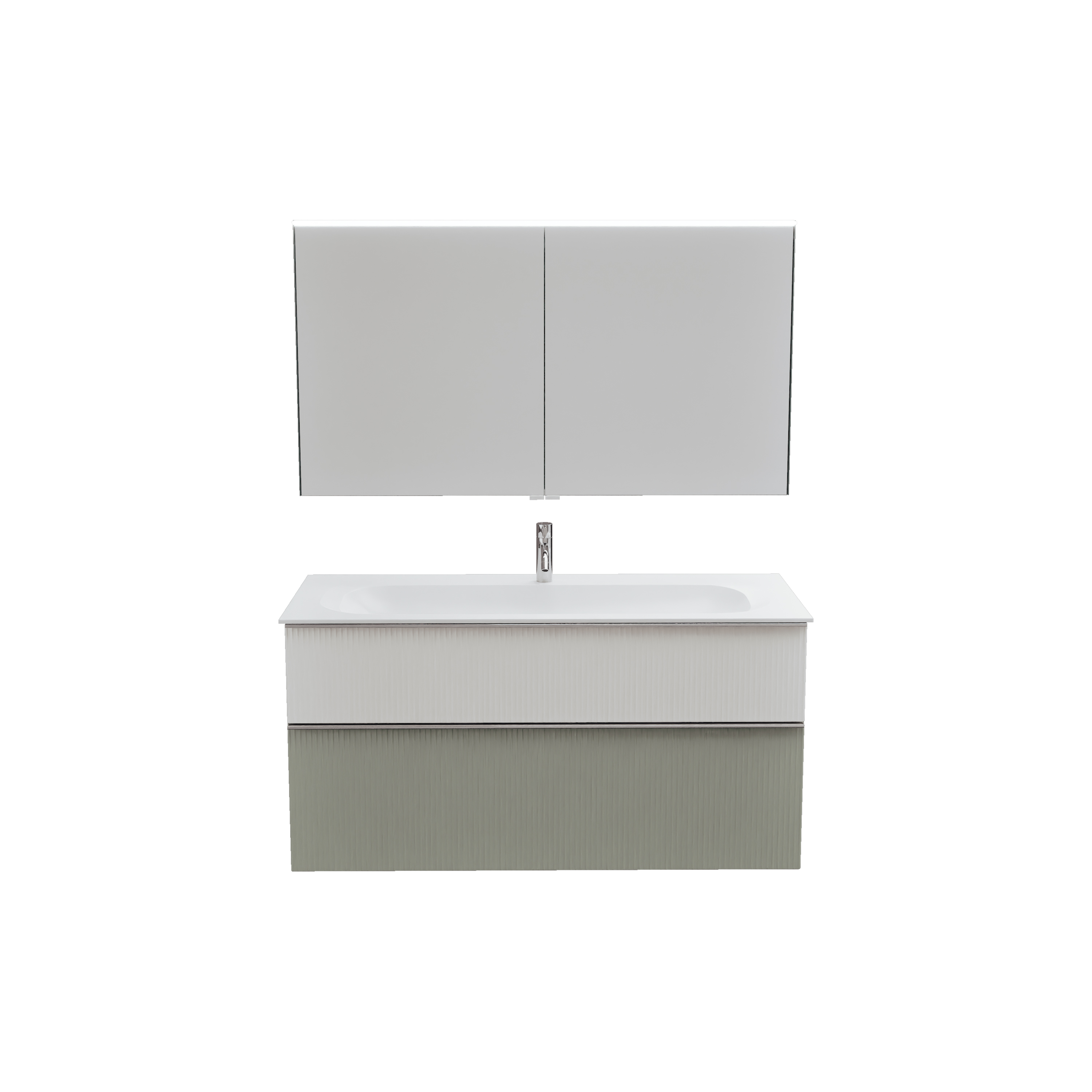 burgbad Fiumo 2.0 Badmöbel-Set 1220mm Rauchgrün Softmatt, Griff Chrom G0146