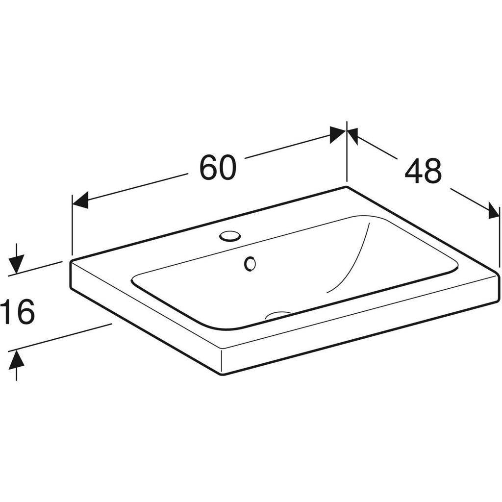 iCon light countertop washbasin; 600mm; center tap hole, visible overflow