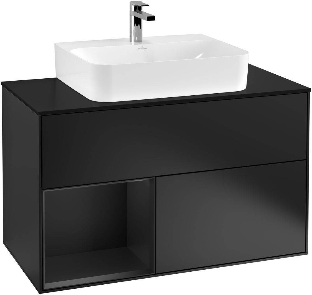 Villeroy & Boch Finion Waschtischunterschrank 1000 x 603 x 501mm, Abdeckplatte schwarz matt