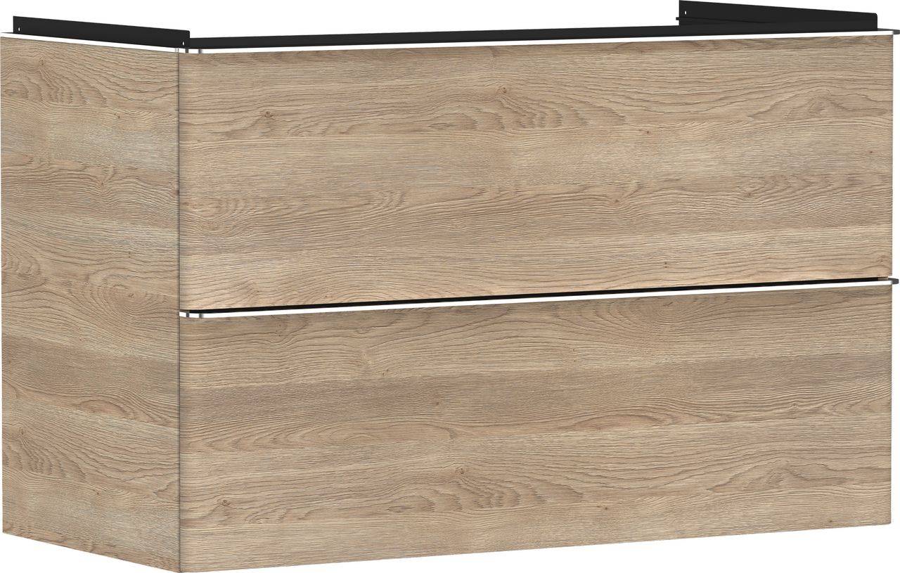 Xelu Q vanity unit 980mm natural oak body, chrome handle