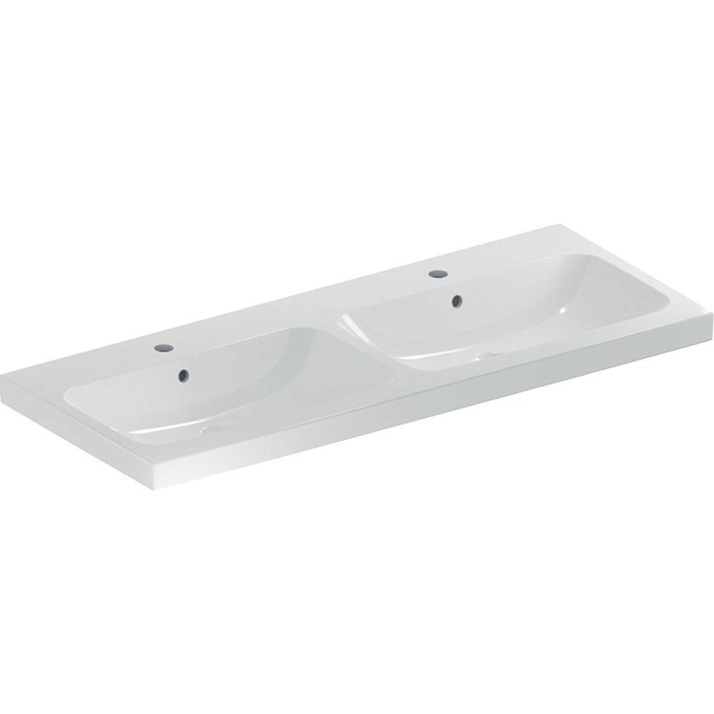 Geberit iCon light Doppel-Waschtisch; 1200mm; Hahnloch links und rechts, sichtbarer Überlauf
