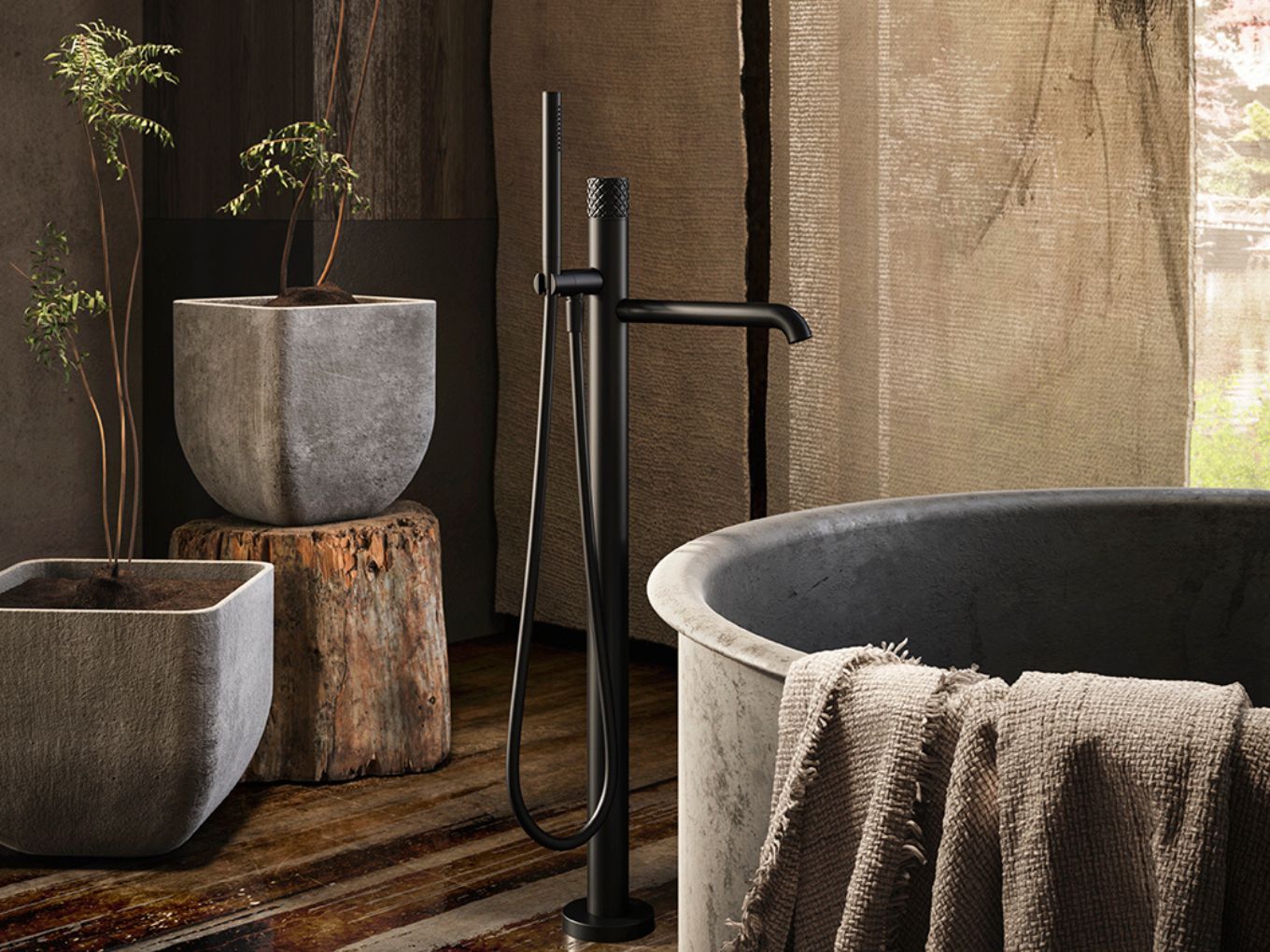 Gessi Habito Standamatur für in Schwarz für die Badewanne.
