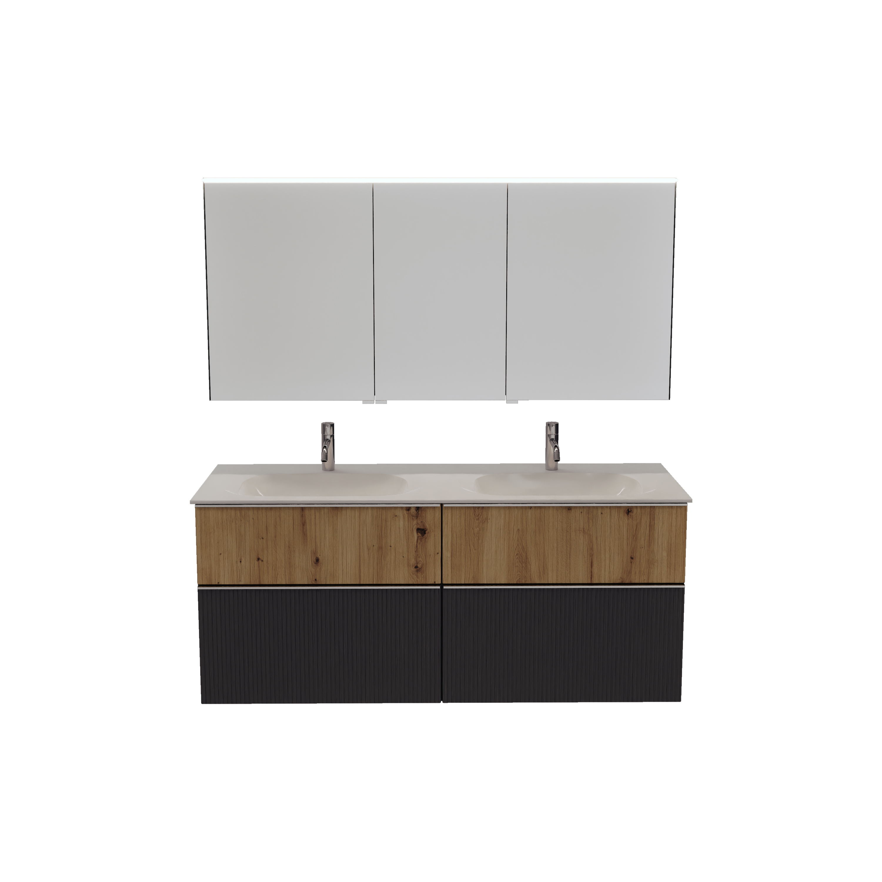 burgbad Fiumo 2.0 Badmöbel-Set 1420mm Graphit Softmatt, Griff Chrom G0146