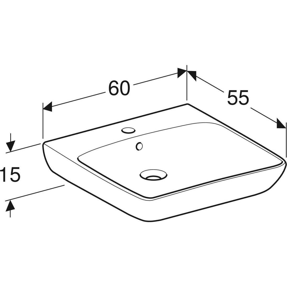 Renova Comfort Basic Waschtisch, 600 x 550mm, unterfahrbar, mit Hahnloch, mit Überlauf