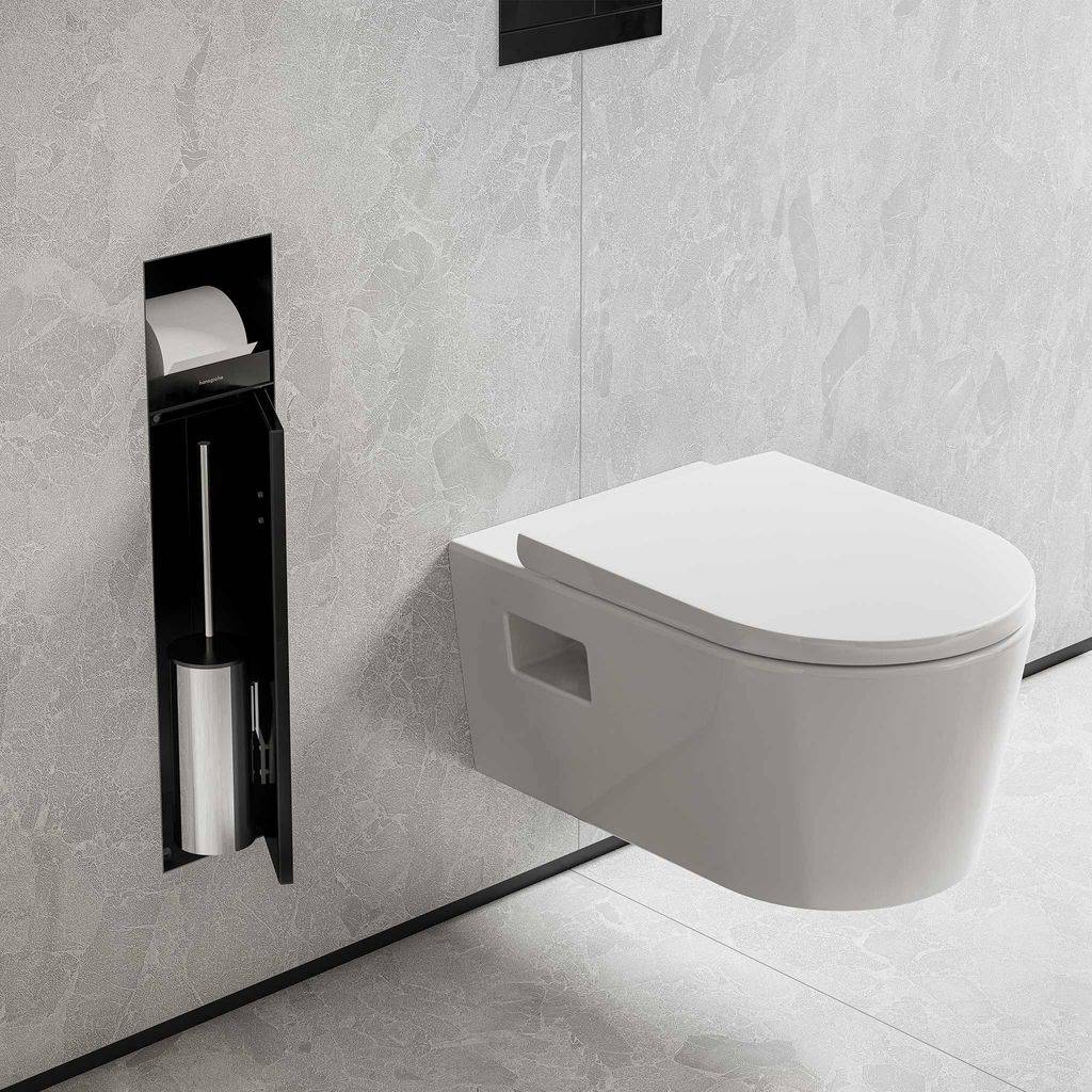XtraStoris built-in toilet brush holder with paper holder and tileable door