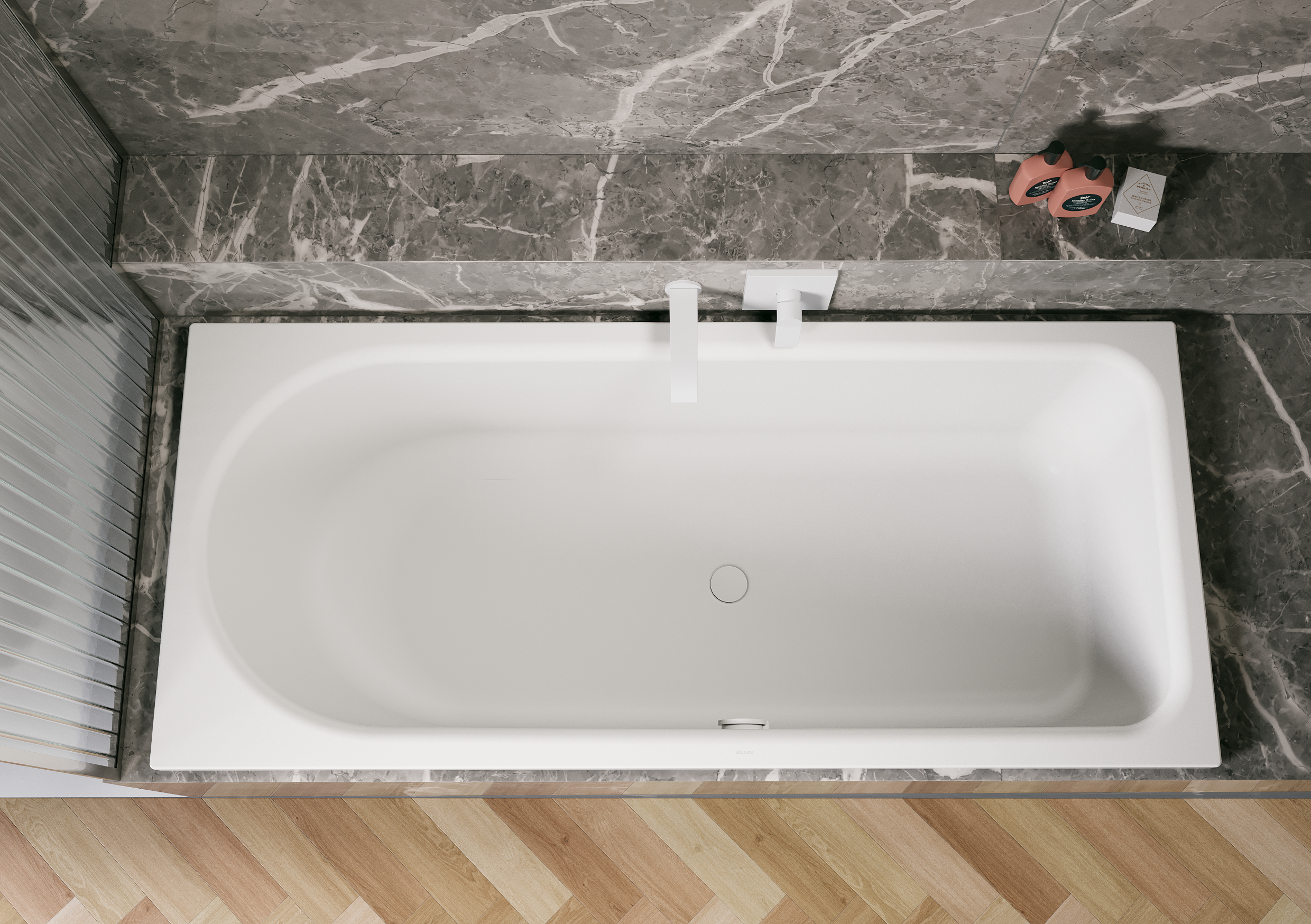 Bette Ocean Low-Line, Rechteck-Badewanne, Fußende rechts, Überlauf vorne