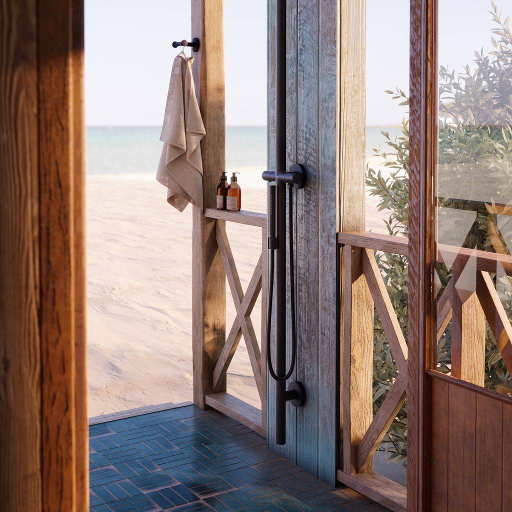 Nature shower column with overhead shower Outdoor shower