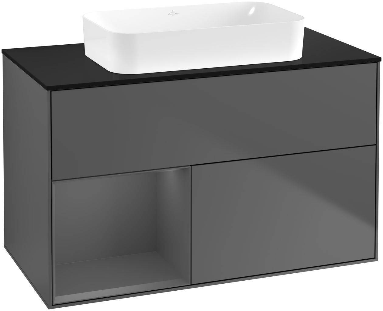 Villeroy & Boch Finion Waschtischunterschrank 1000 x 603 x 501mm, Abdeckplatte schwarz matt