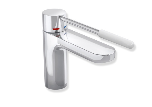 HEWI Einhebel-Waschtischmischer chrom mit Griff active + signalweiß