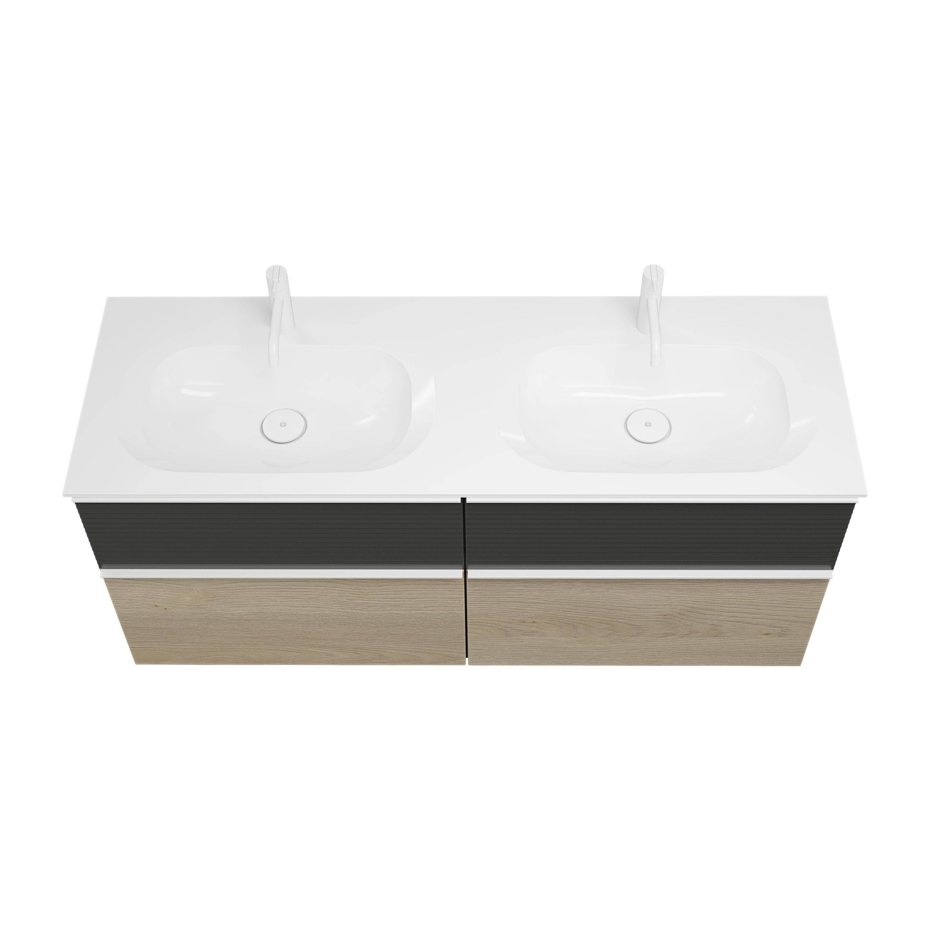 burgbad Fiumo Waschtisch mit Waschtischunterschrank Eiche Dekor Cashmere/graphit softmatt